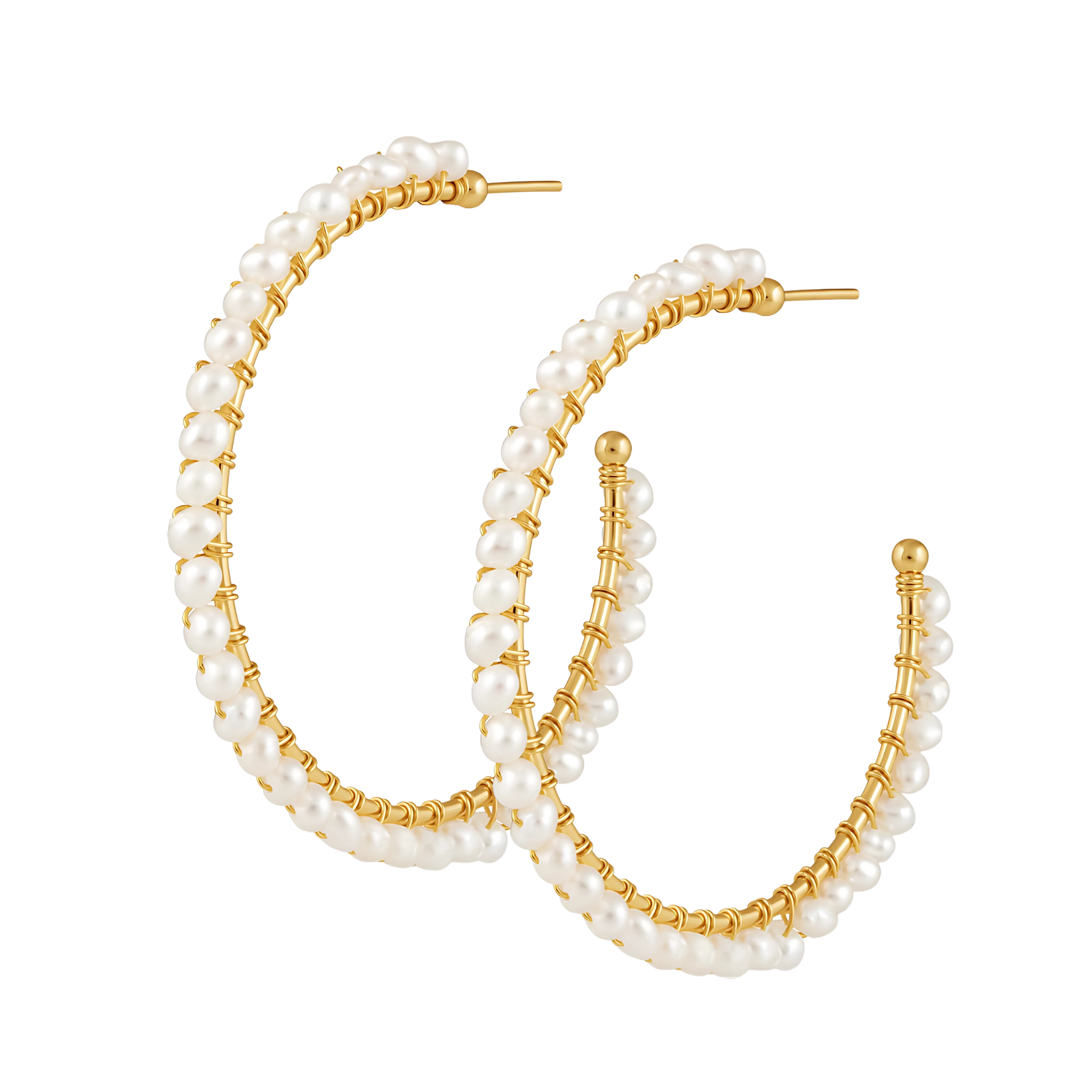 Sahira Jewelry Design Marilyn Pearl Hoops, stylish earrings with pearl accents, shown close-up on a plain background.