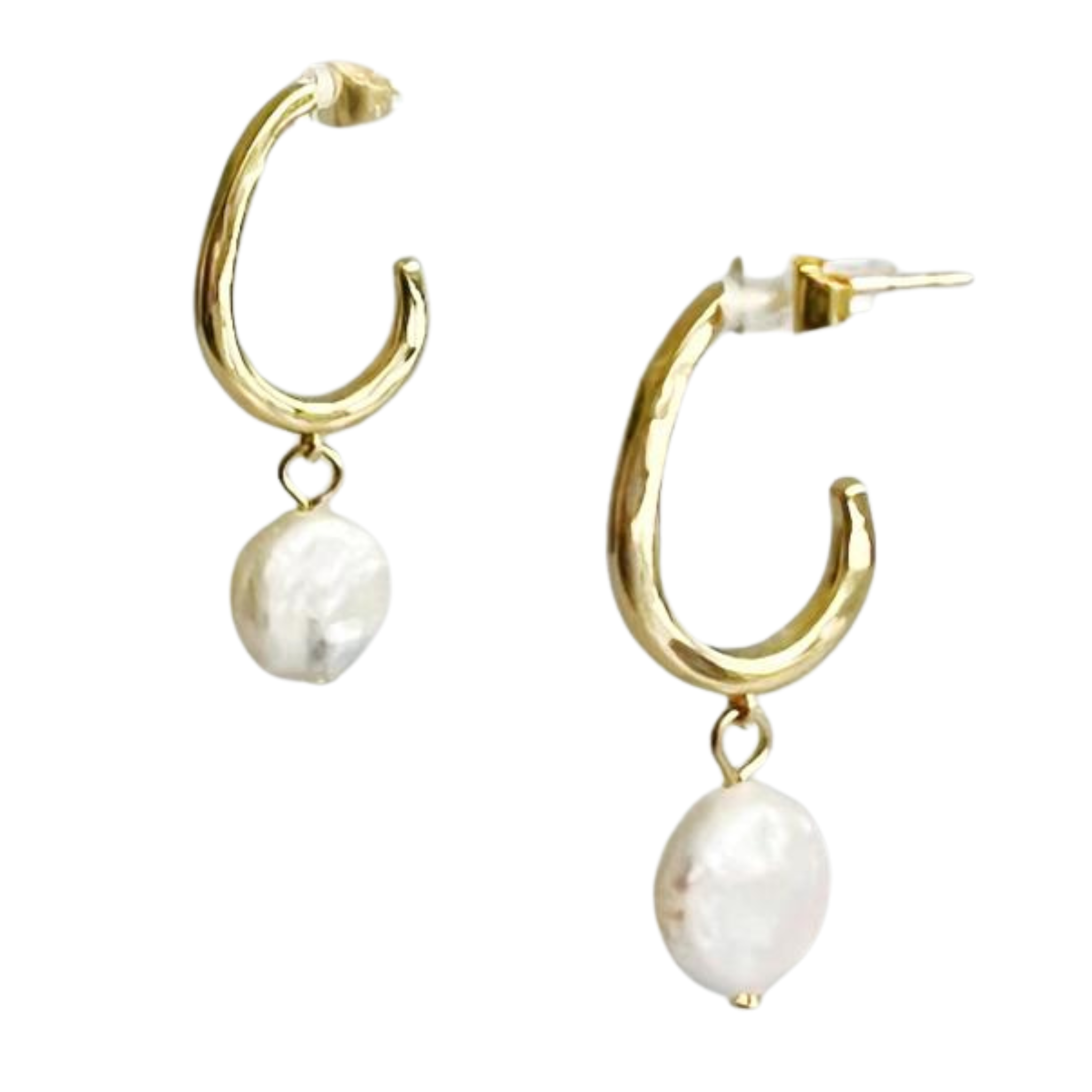 Dangle Pearl Gold Hoop Earrings