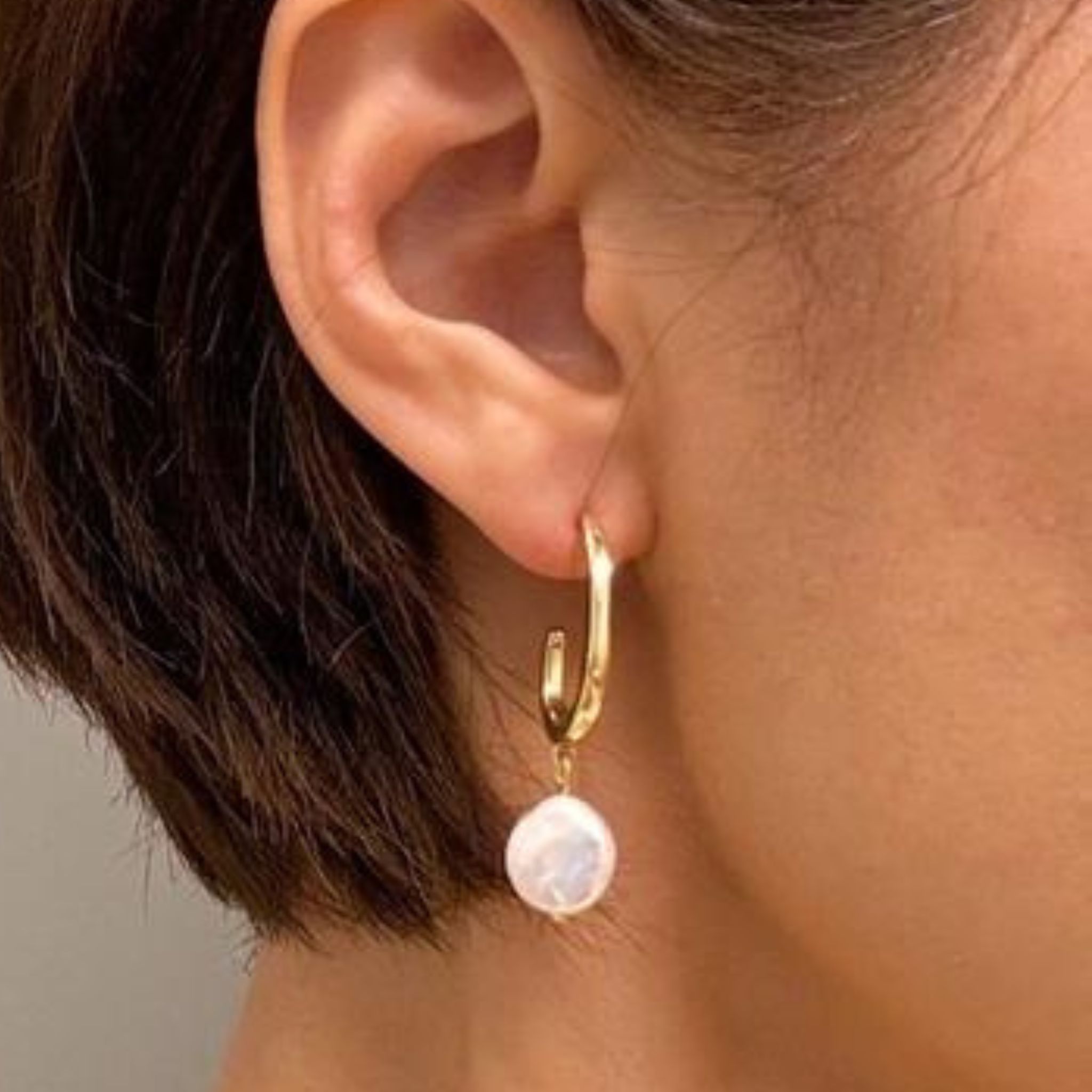 Dangle Pearl Gold Hoop Earrings