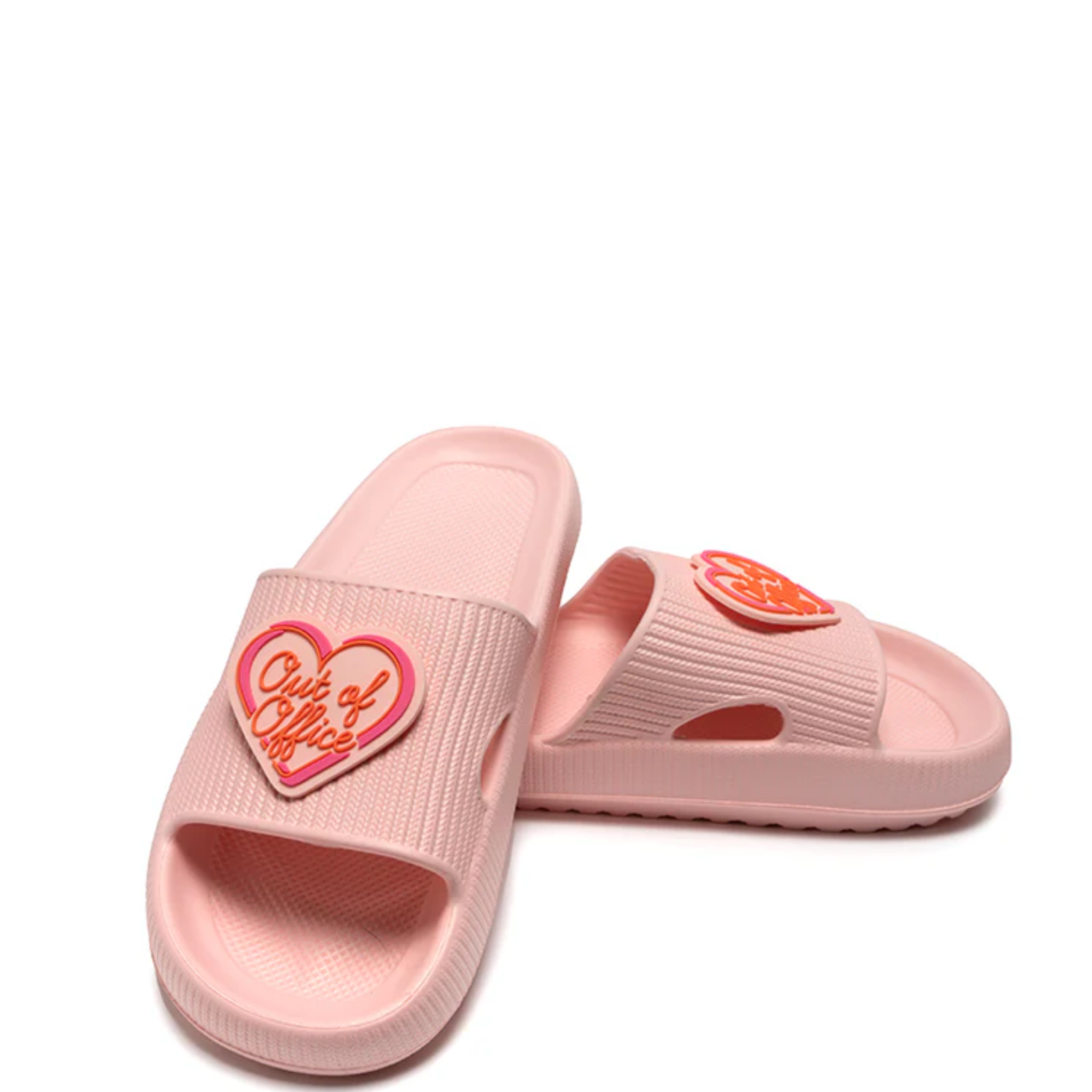Living Royal Pool Out Of Office Slides in vibrant colors with a comfortable open design, perfect for summer wear.