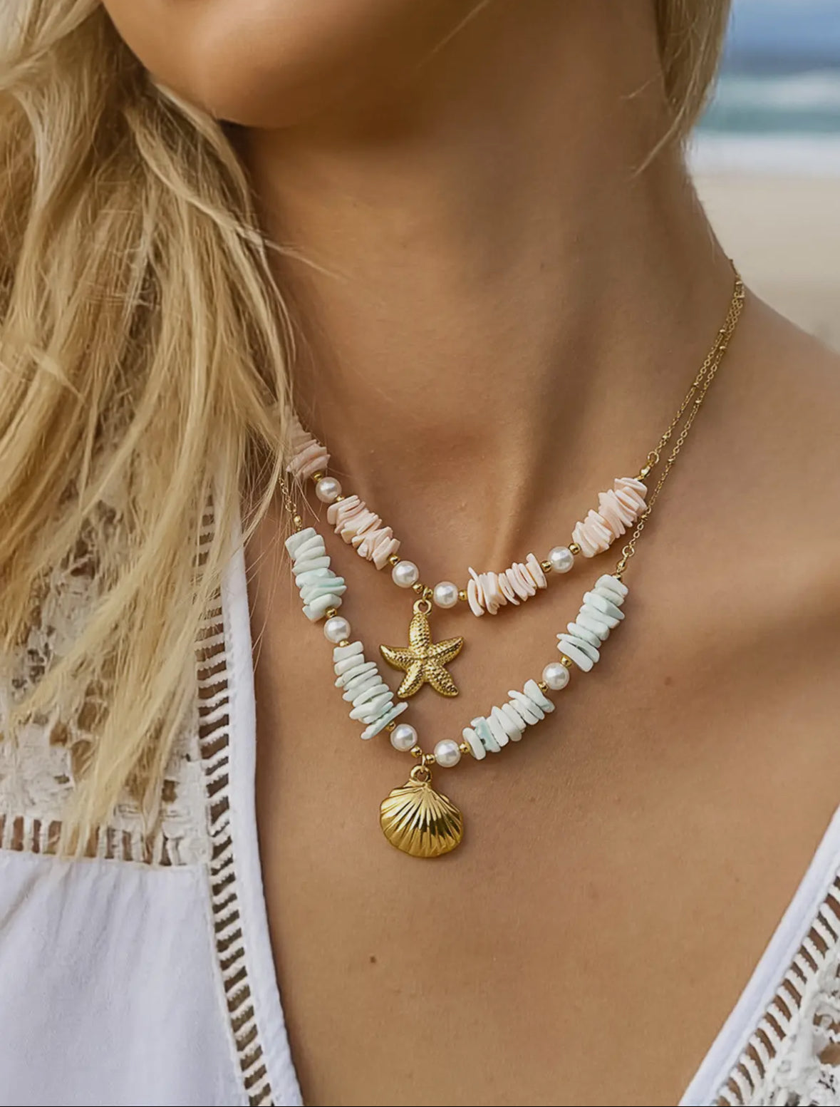 Thelma 18K Gold Non-Tarnish Shell Star Necklace