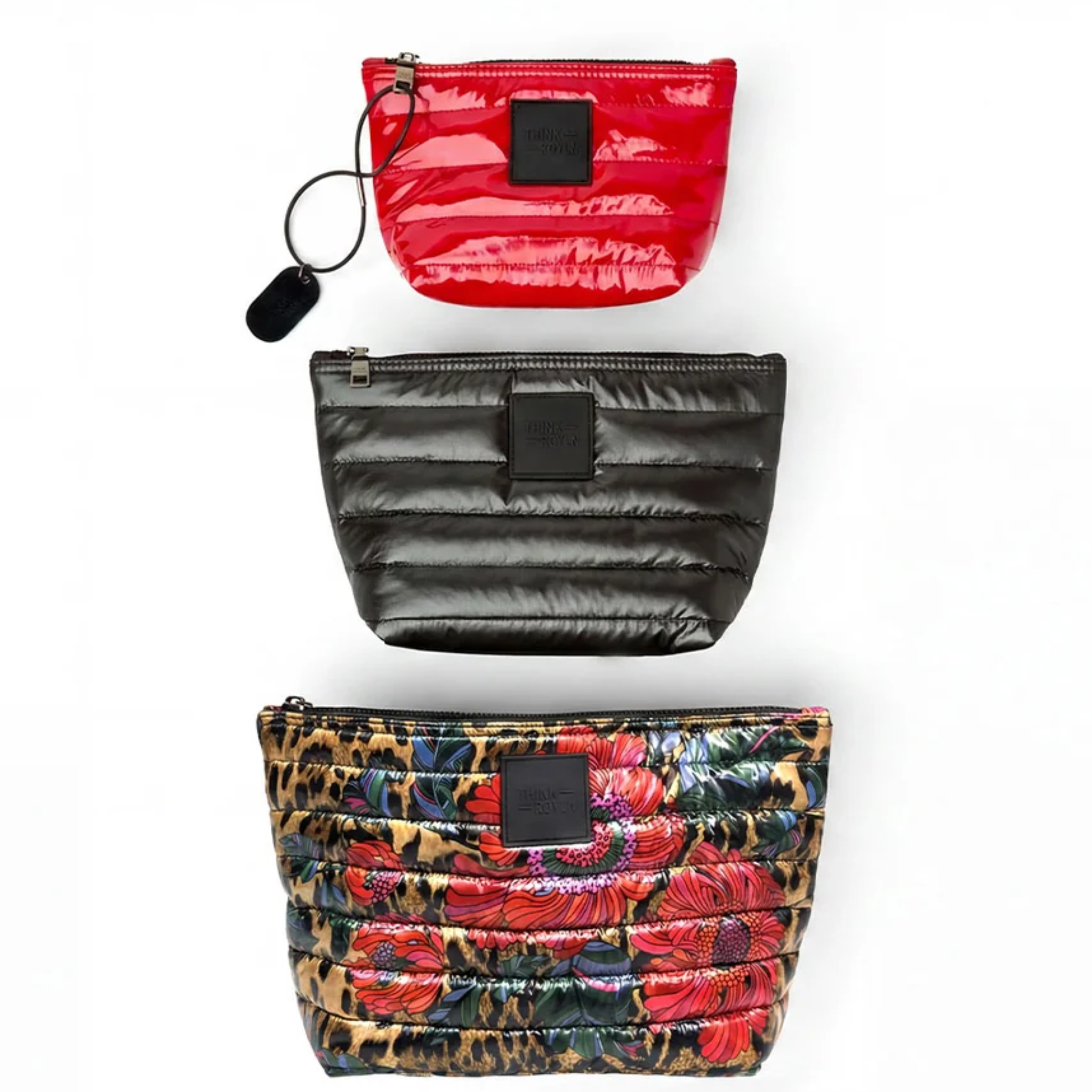 Travel Trio Organizational Pouches Leopard Floral Pearl Black and Lipstick Patent