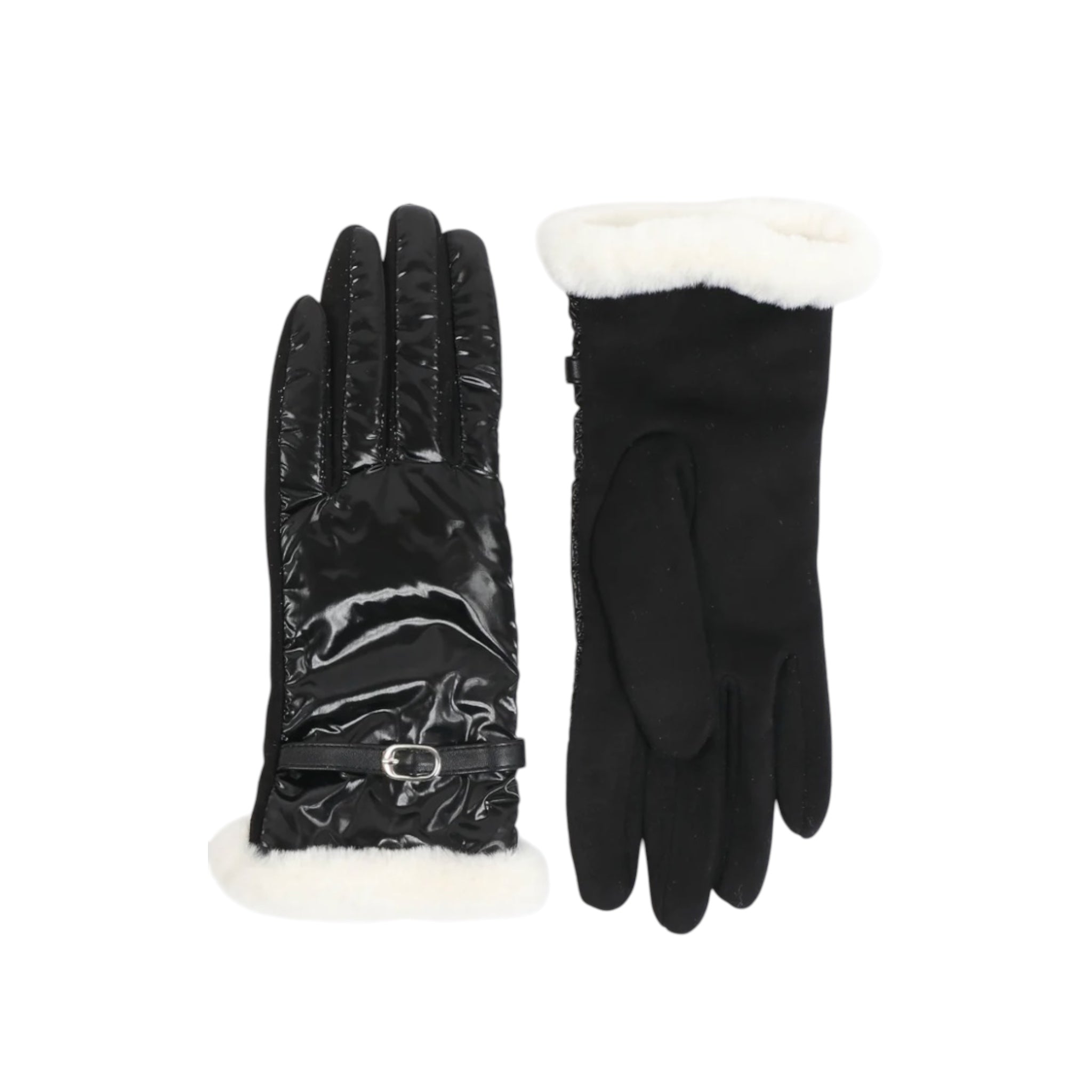 Metallic Look Gloves with Faux Sheepskin Trim - Let's Bag It 