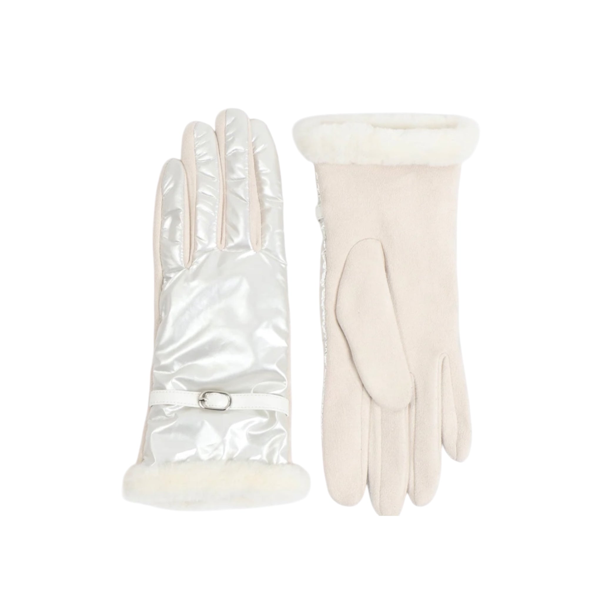Metallic Look Gloves with Faux Sheepskin Trim - Let's Bag It 