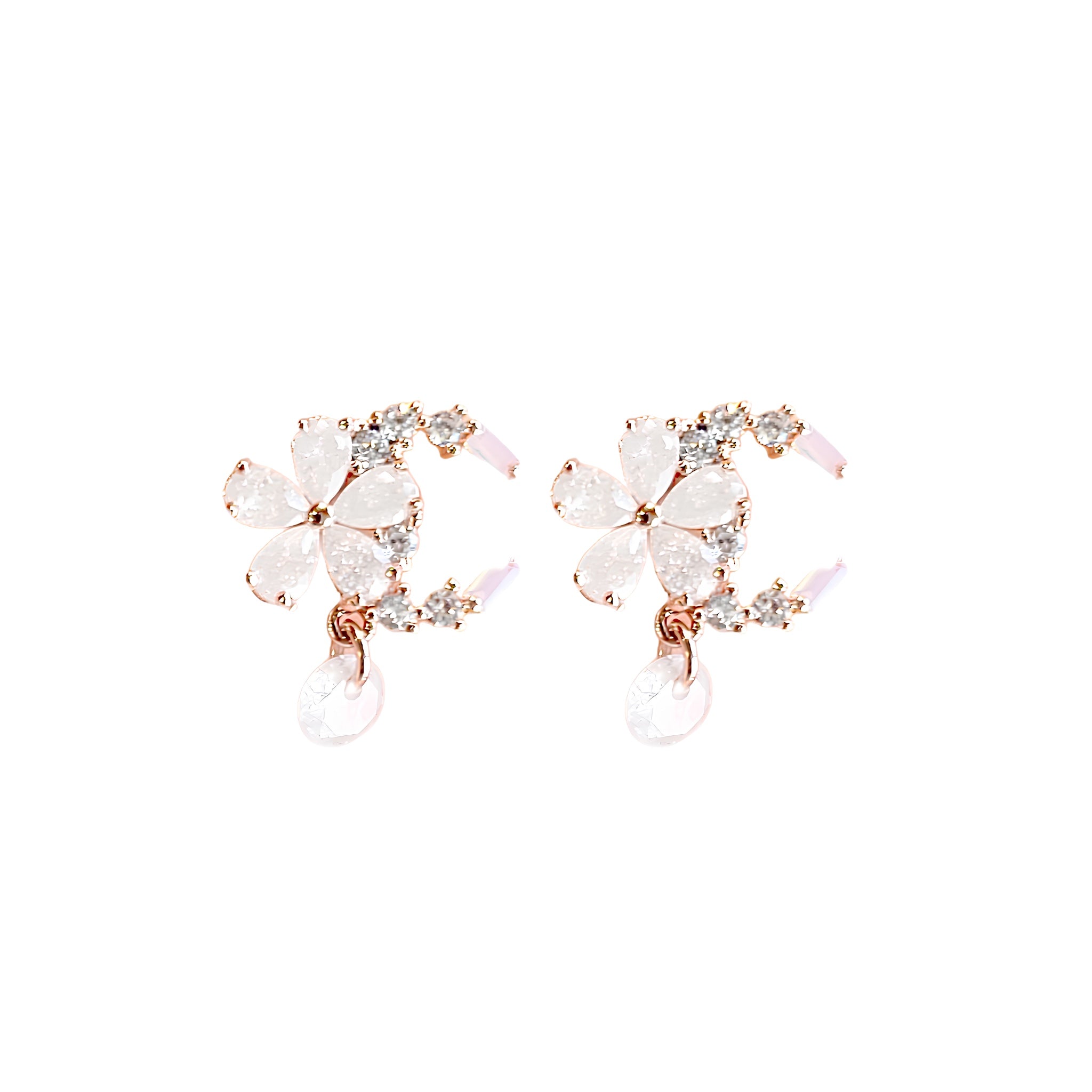 Celestial Blossom Dangle Stud earrings featuring intricate floral designs and elegant dangle style in a close-up view.