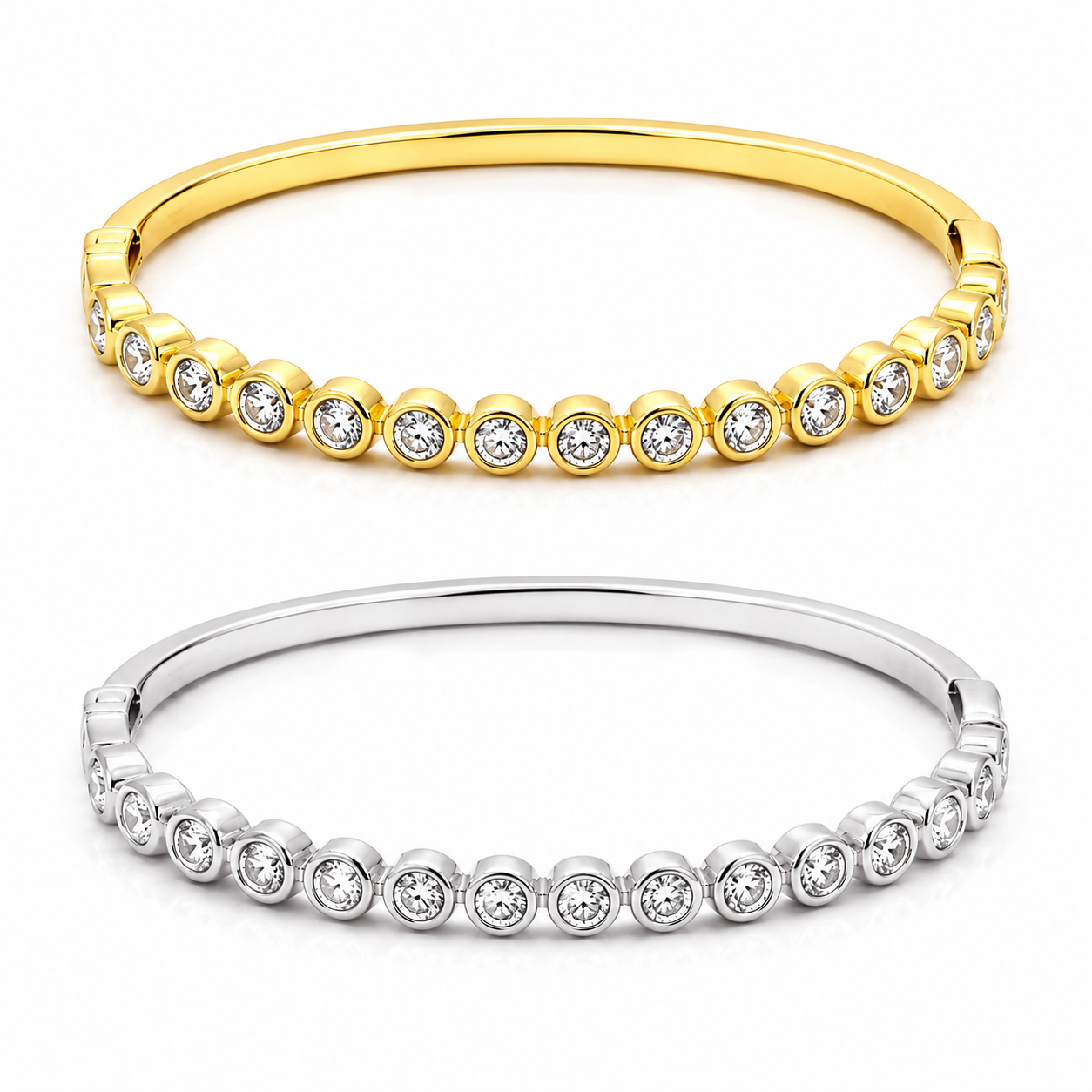Bezel Set Hard Bangle Bracelet