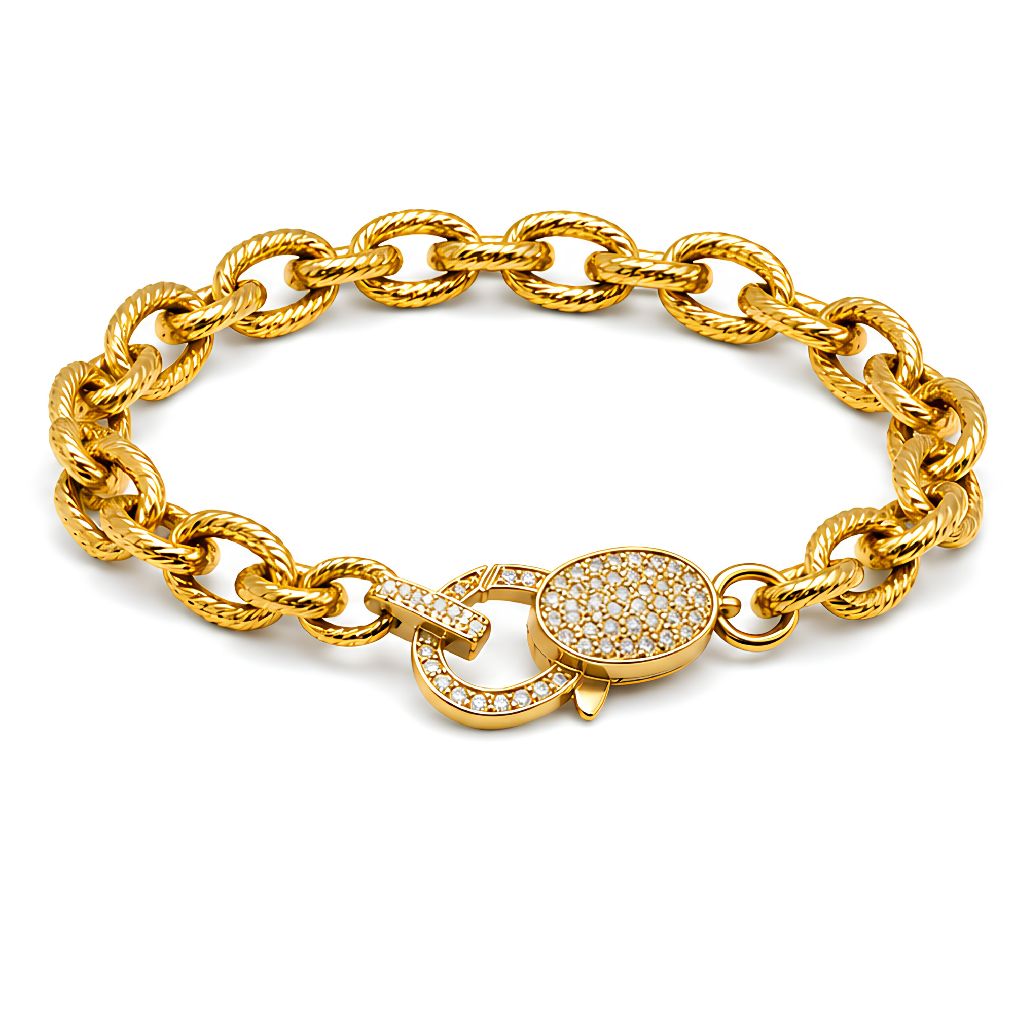 Chain Link Bracelet W/ Pave Clasp