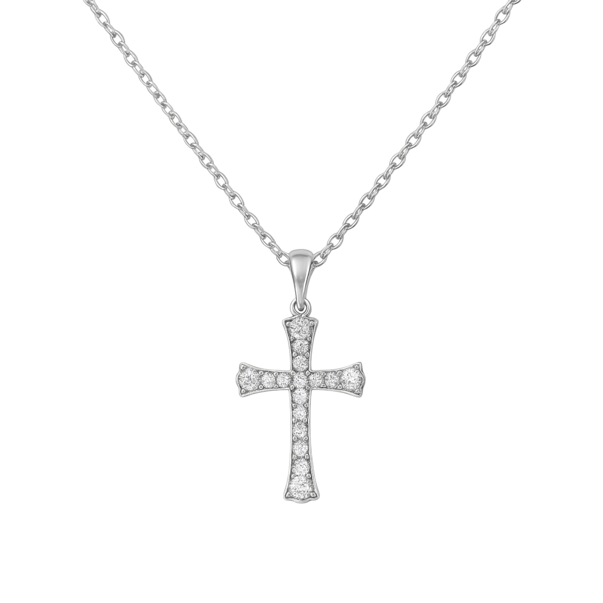 Sterling silver 925 rounded cross necklace displayed on a simple background, highlighting its elegant design.
