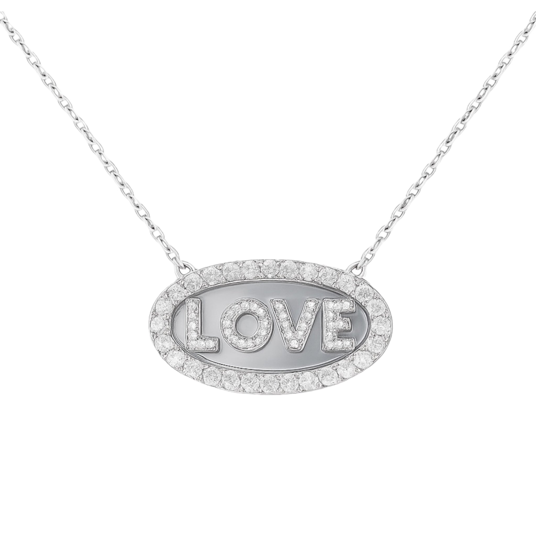 Sterling Silver 925 Love Oval Disk Necklace by Private Label Jewelry with a polished finish and elegant design.