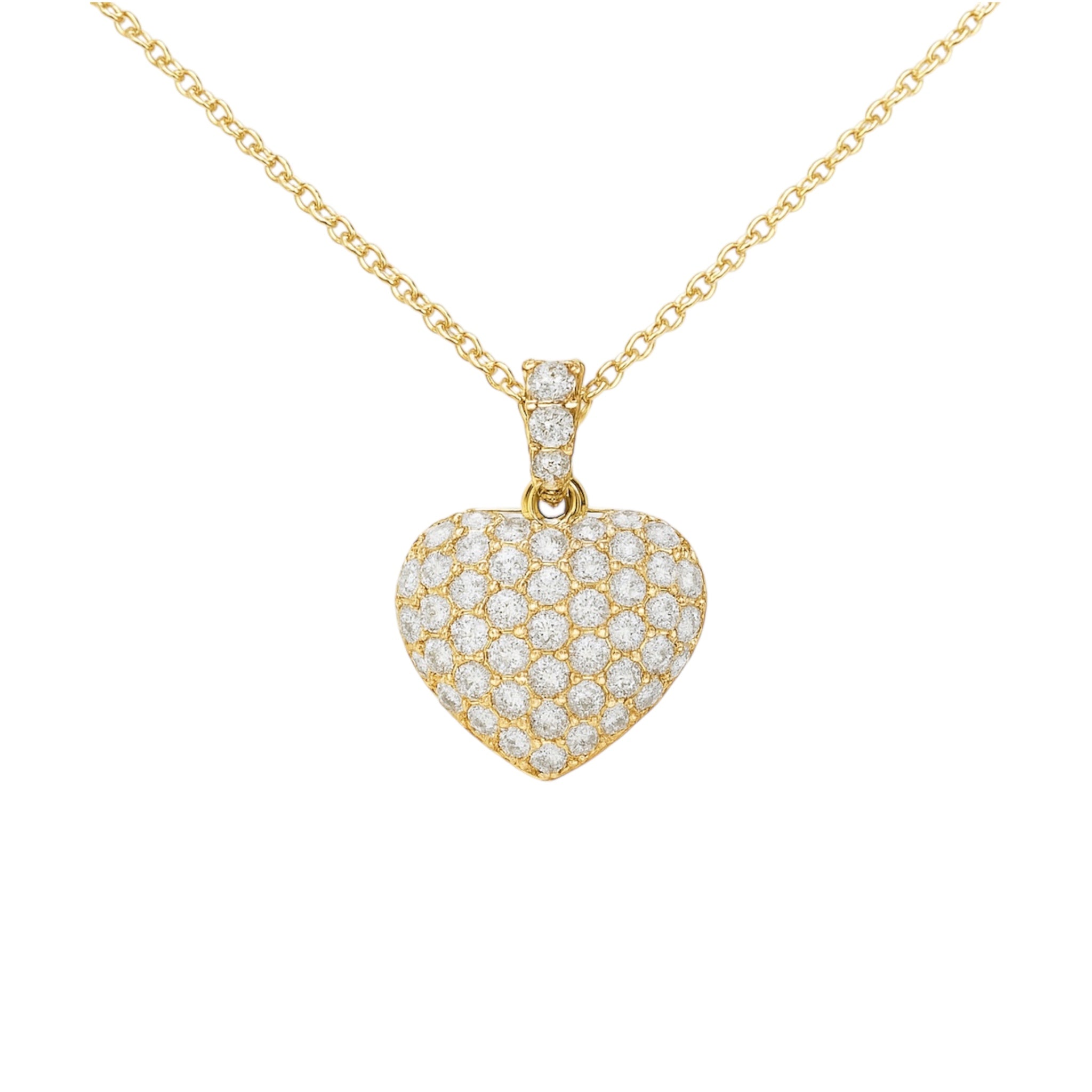 Puffy CZ Heart Necklace - Sterling Silver 925