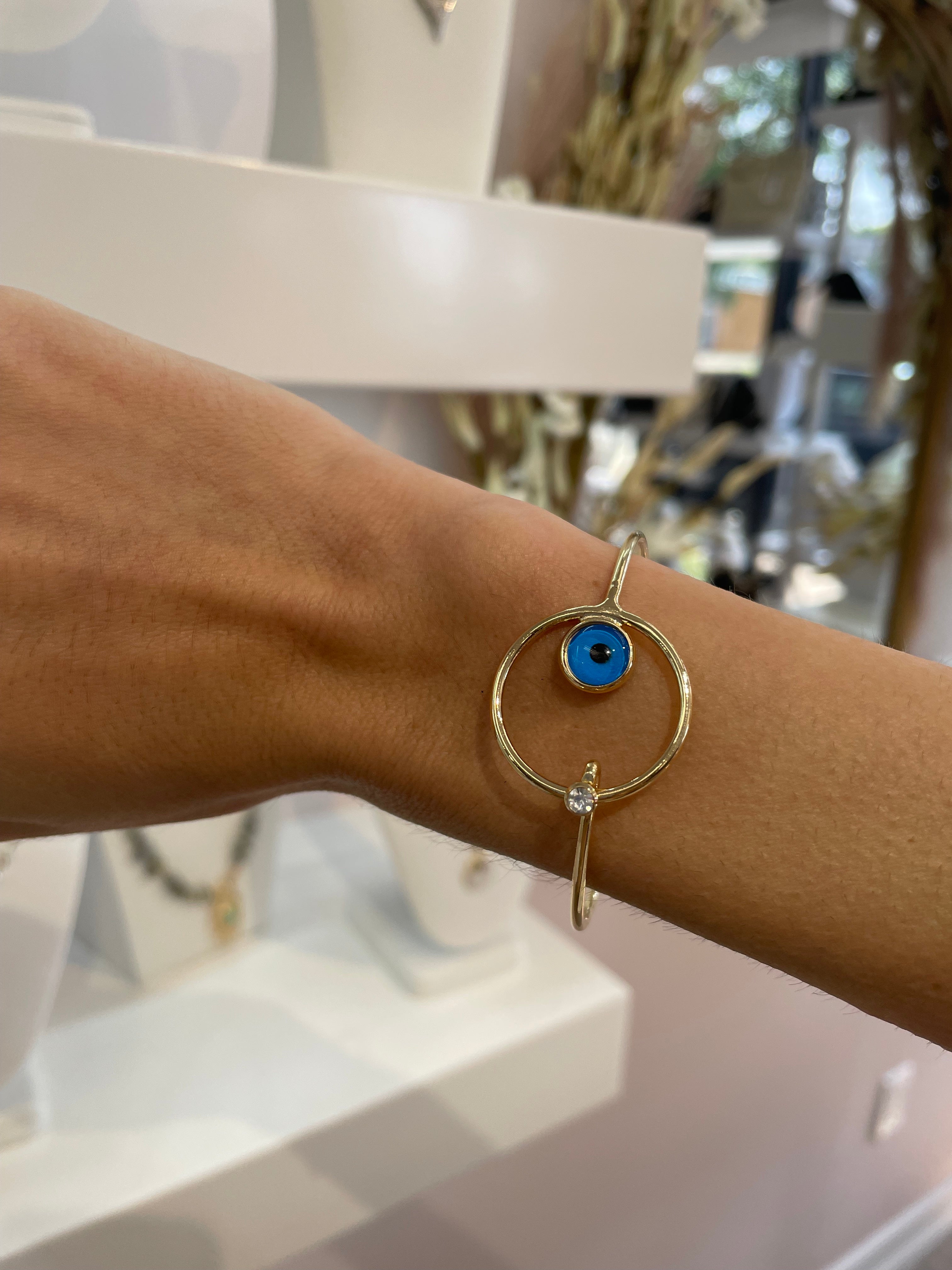 Gold Turkish Evil Eye Bangle Bracelet