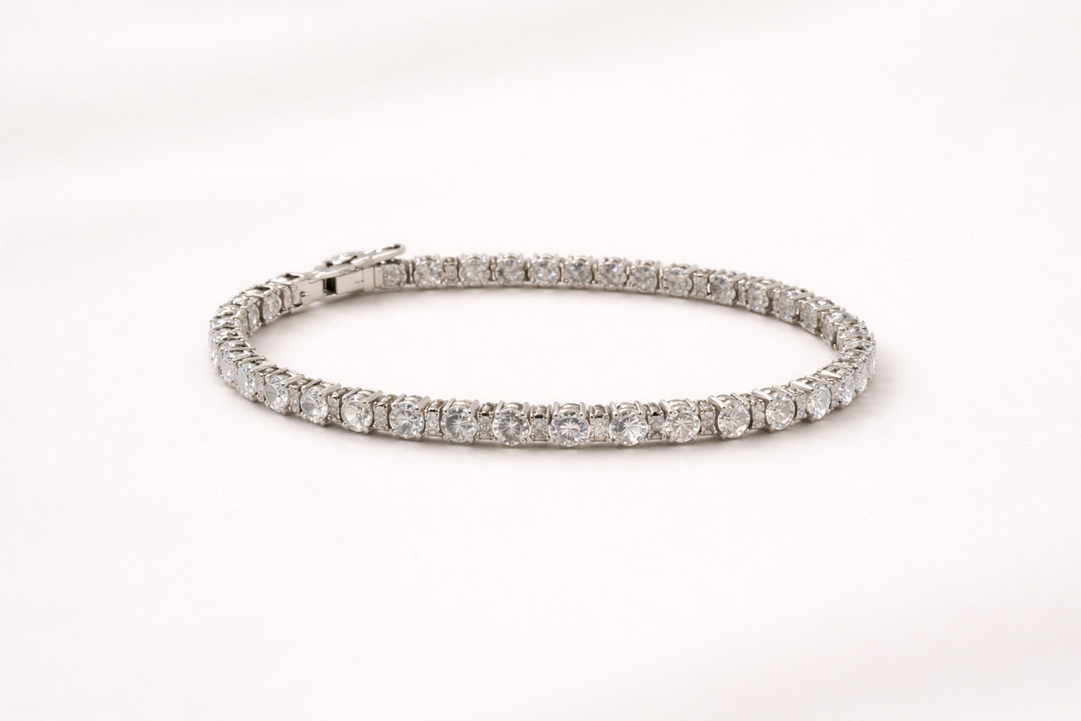 Platinum Coated Square x Circle Tennis Bracelet- B1070S