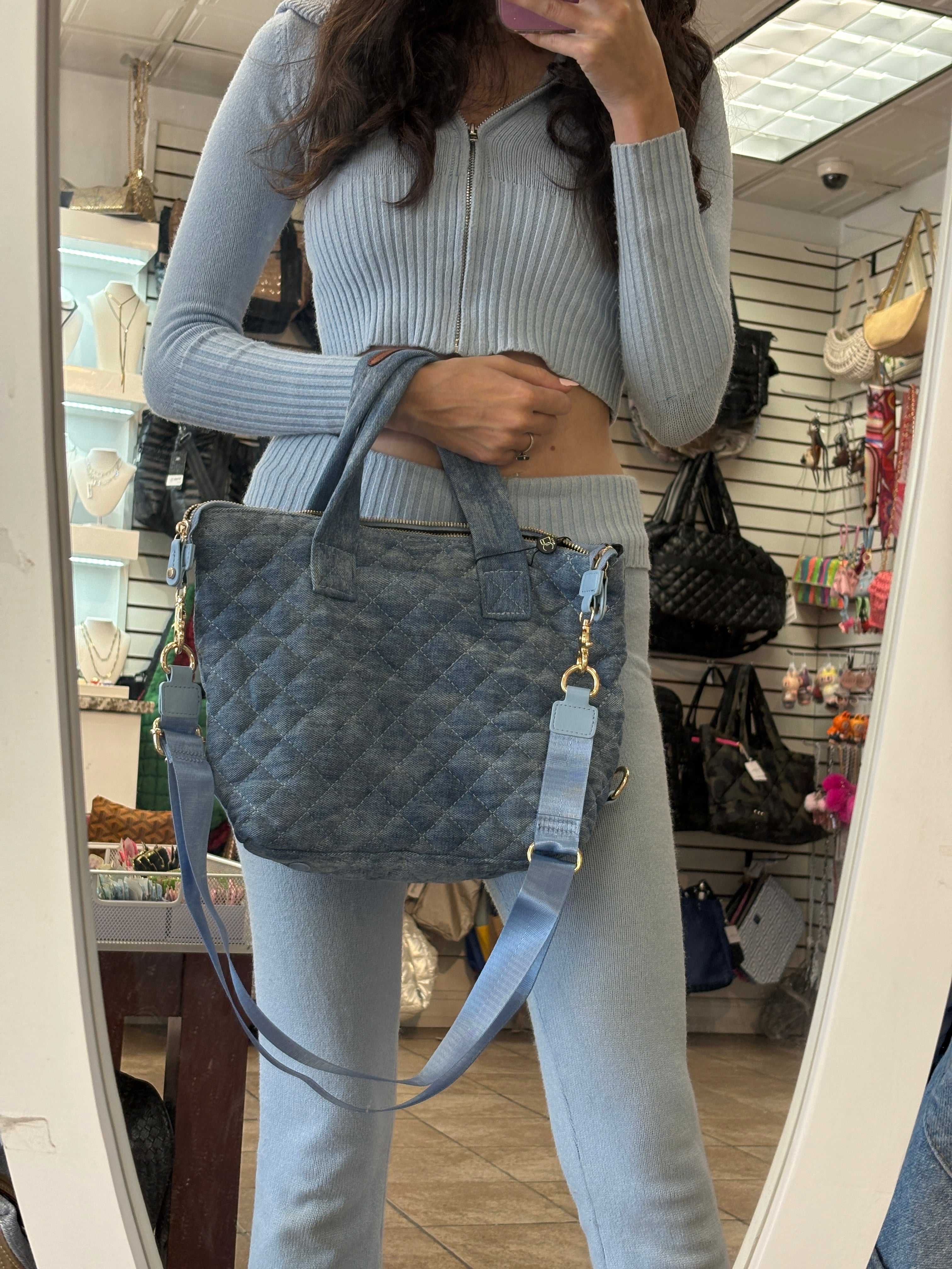 Medium-sized quilted puffer crossbody bag by BC Handbags, featuring a stylish design and adjustable strap.