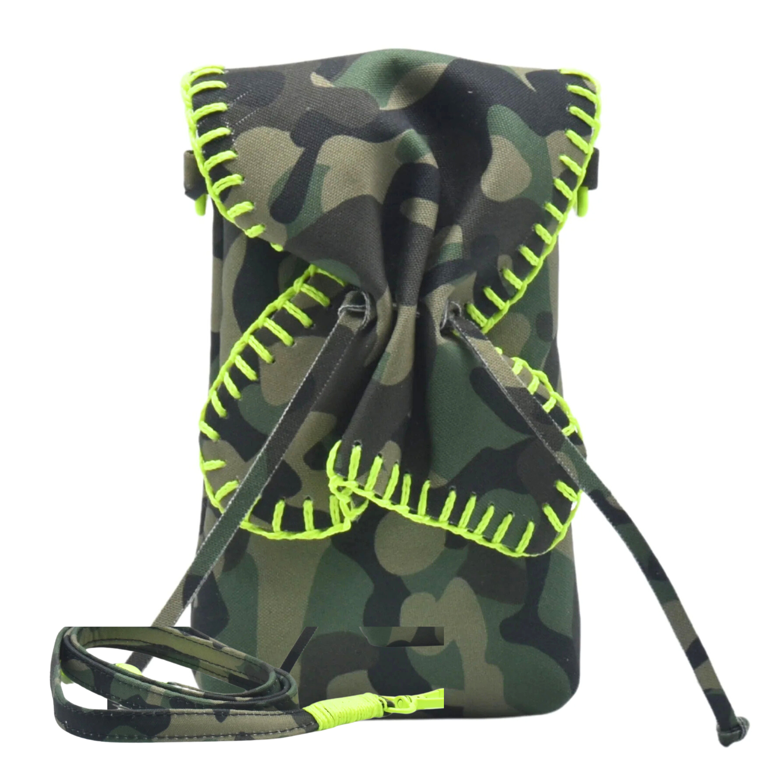 Colorful butterfly design cell phone bag by Carlos Falchi, stylish phone bag with vibrant butterfly pattern.