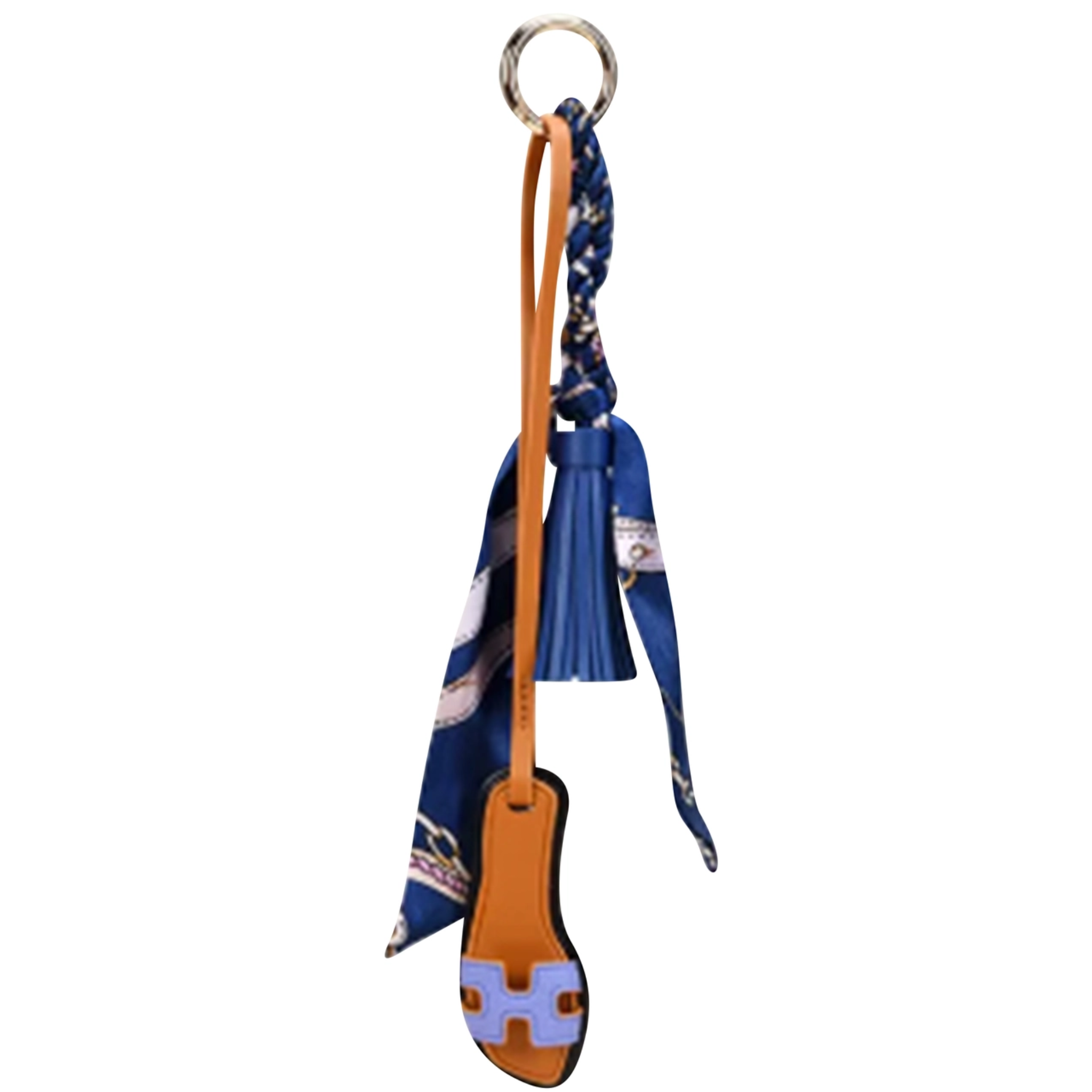 Malibu Sugar sandal with scarf bag charm, decorative accessory featuring a stylish fabric scarf and charm detail.
