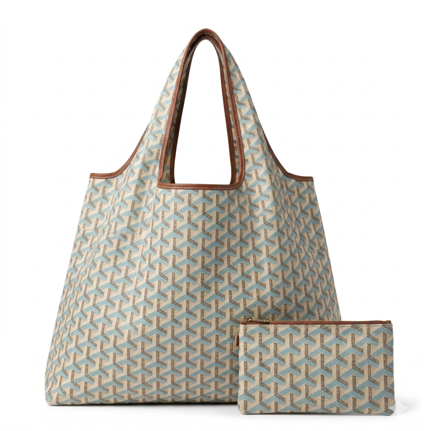 Chevron eco-friendly nylon tote bag by private label, foldable and reusable with a stylish geometric pattern.