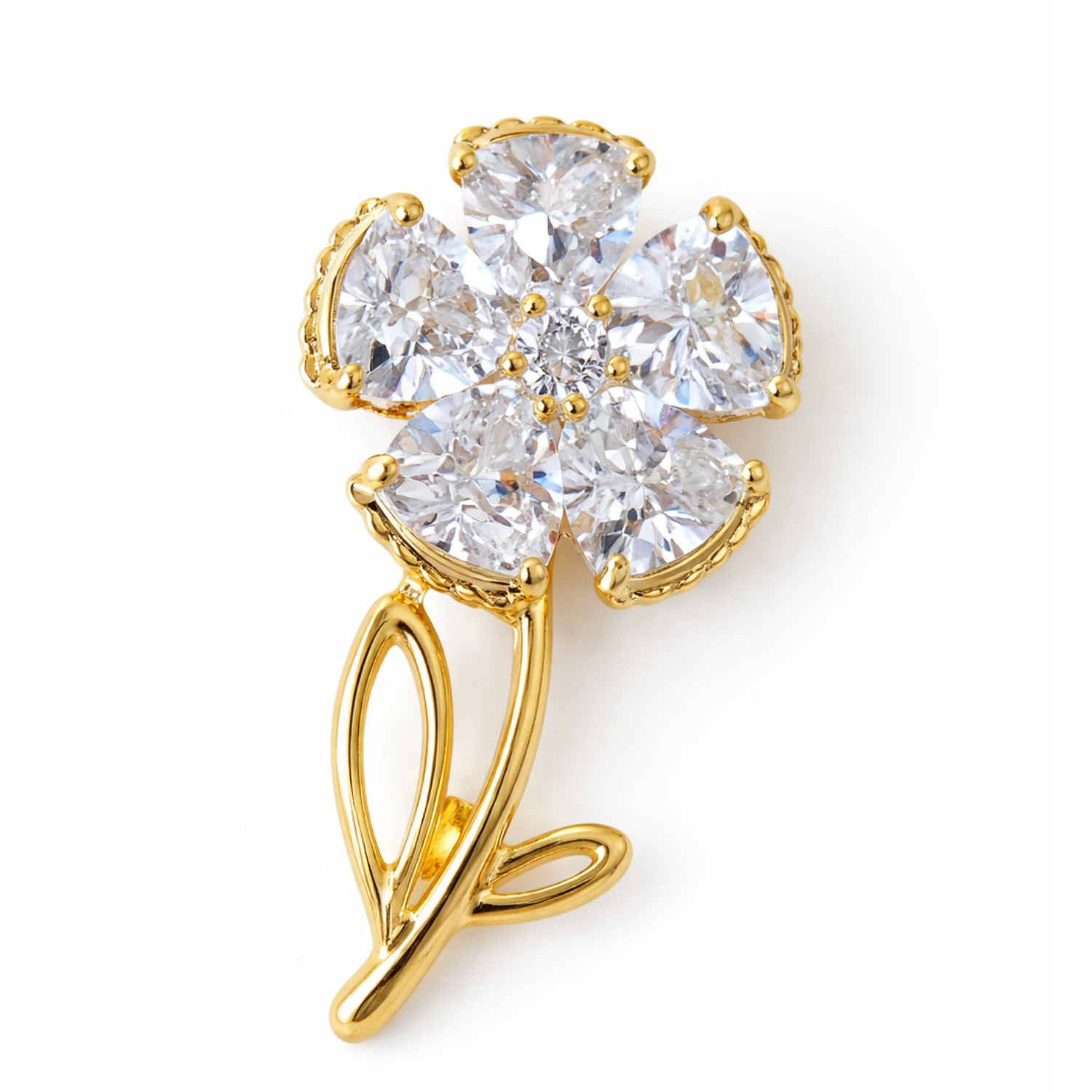 Private label Lumière Bloom brooch featuring a delicate flower design with vibrant petals and a polished metallic finish.
