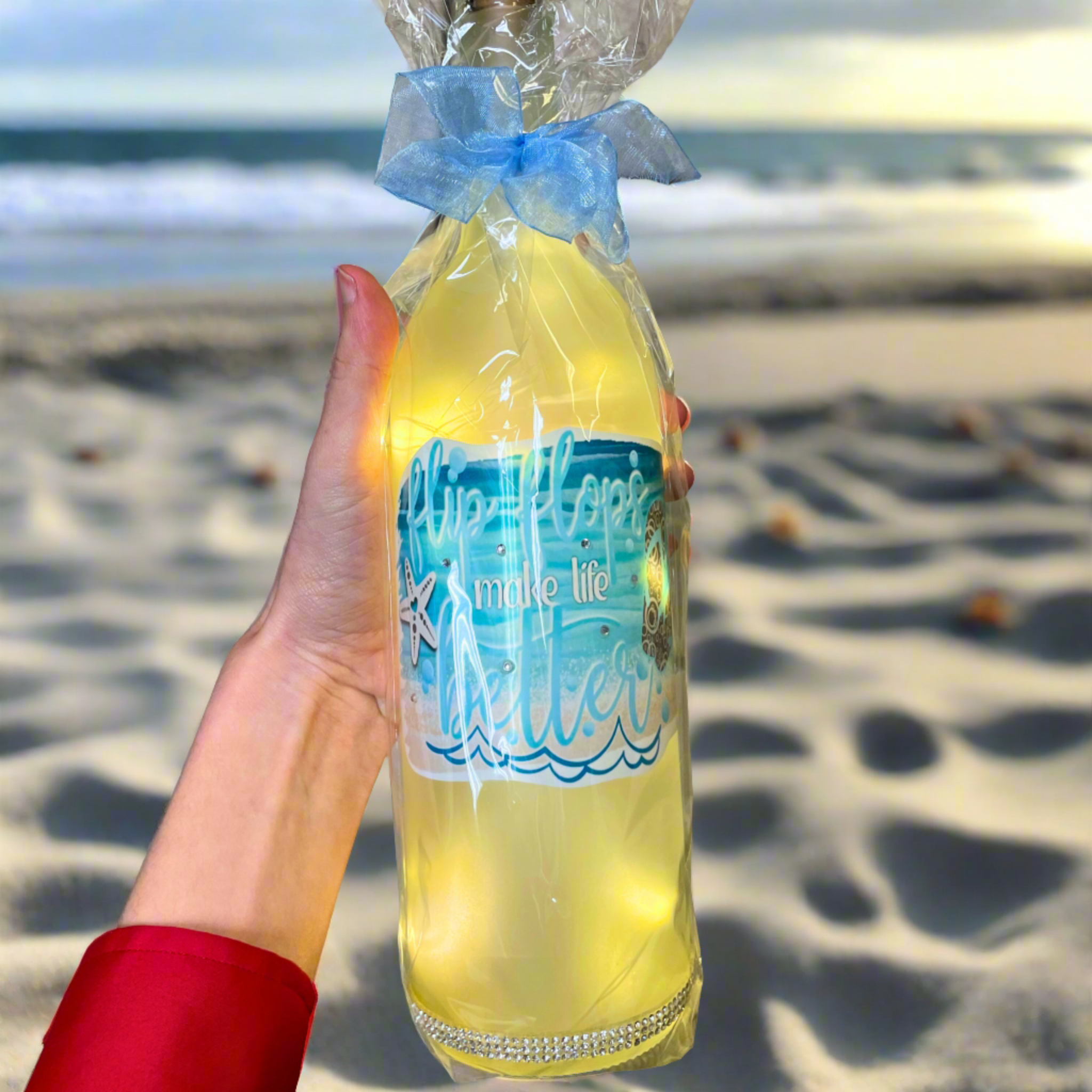 "Flip Flops Make Life Better" Beach Themed Light Up Bottle