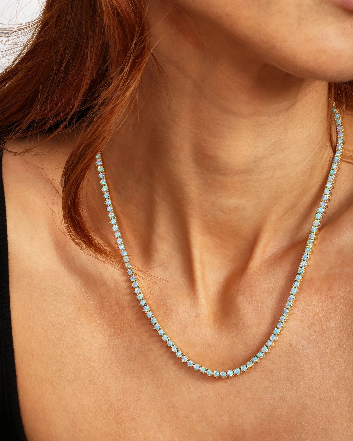 Not Your Basic Tennis Necklace Gold|Blue Opal - 18"