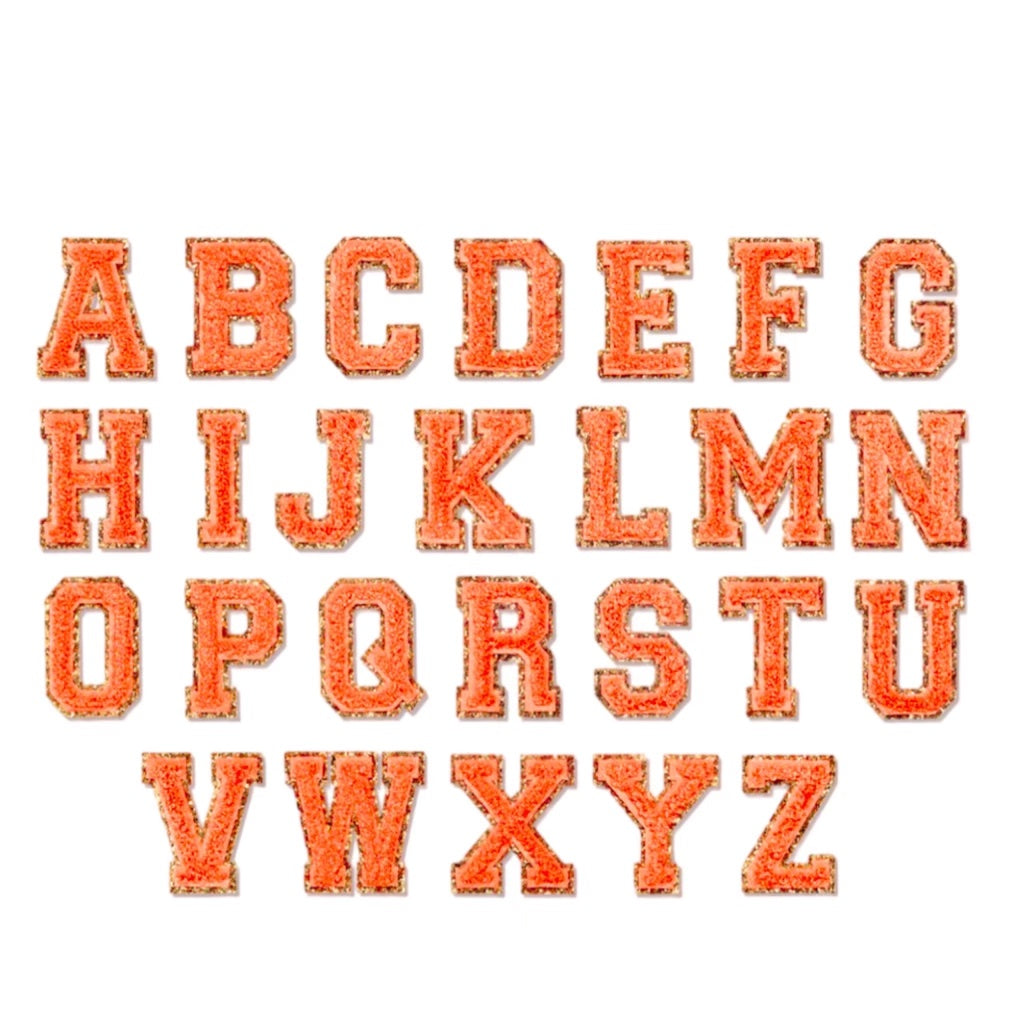 Orange Glitter Varsity Initial Sticker Patch