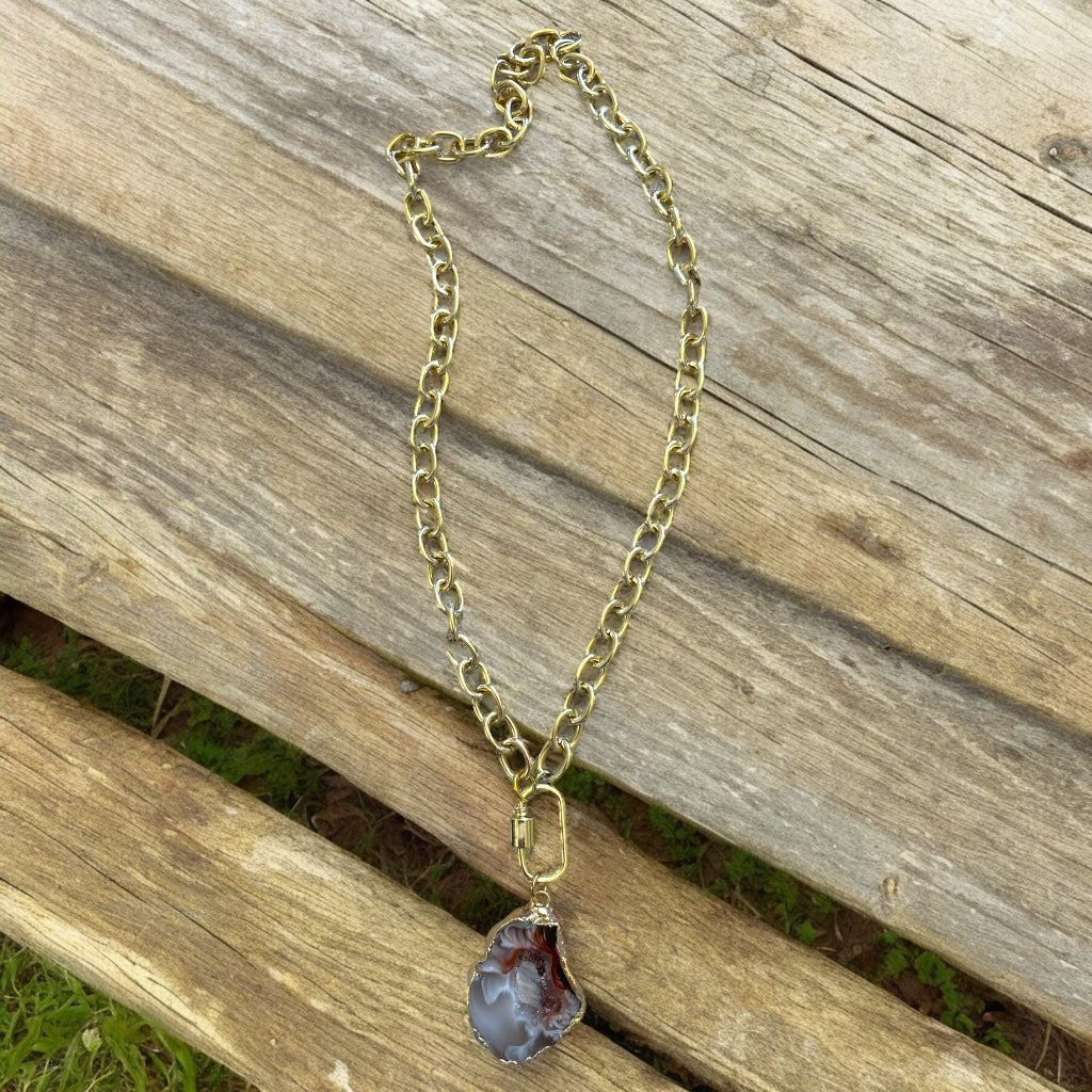 Druzy Stone Pendant Clip Necklace