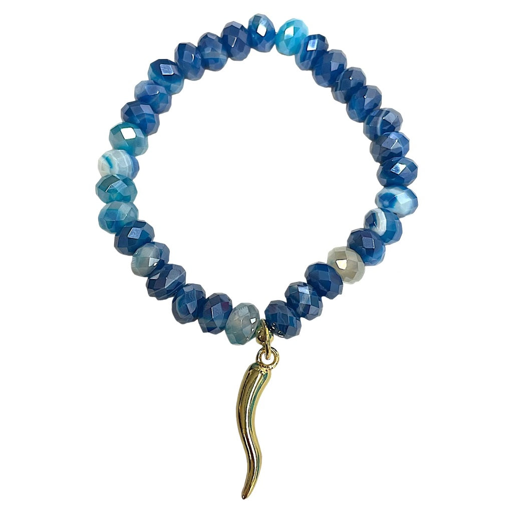 Italian Horn Blue Beaded Gemstone Bracelet