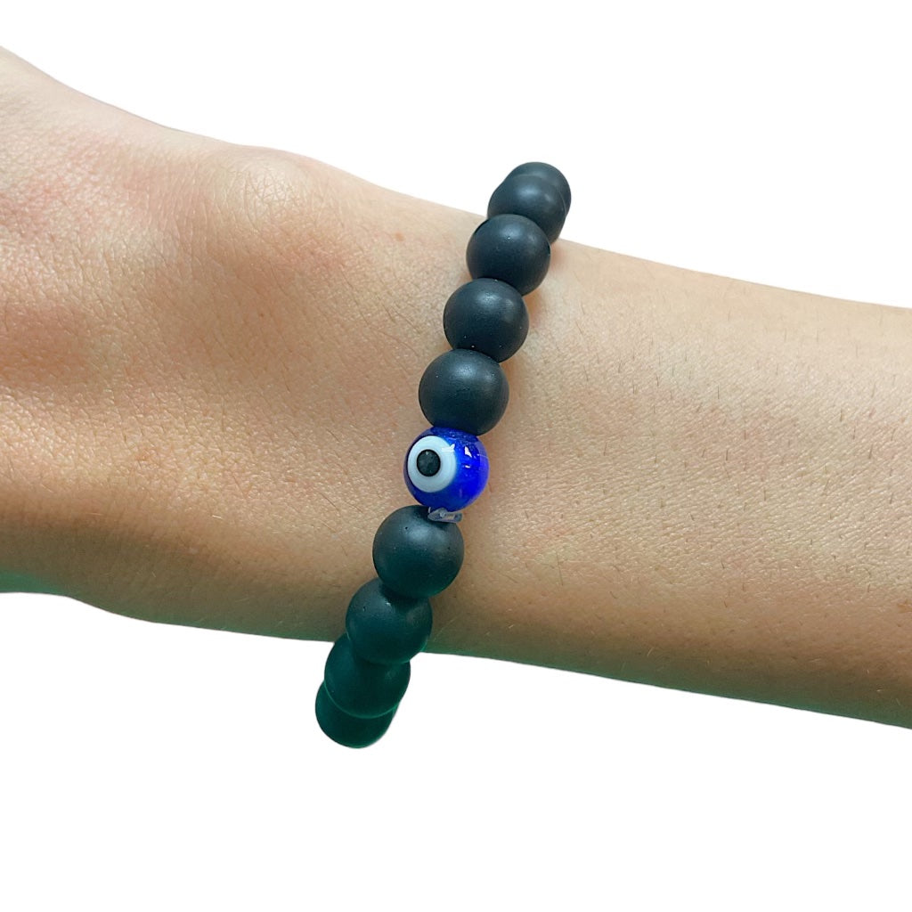 Evil Eye Natural Stone Onyx Bead Bracelet