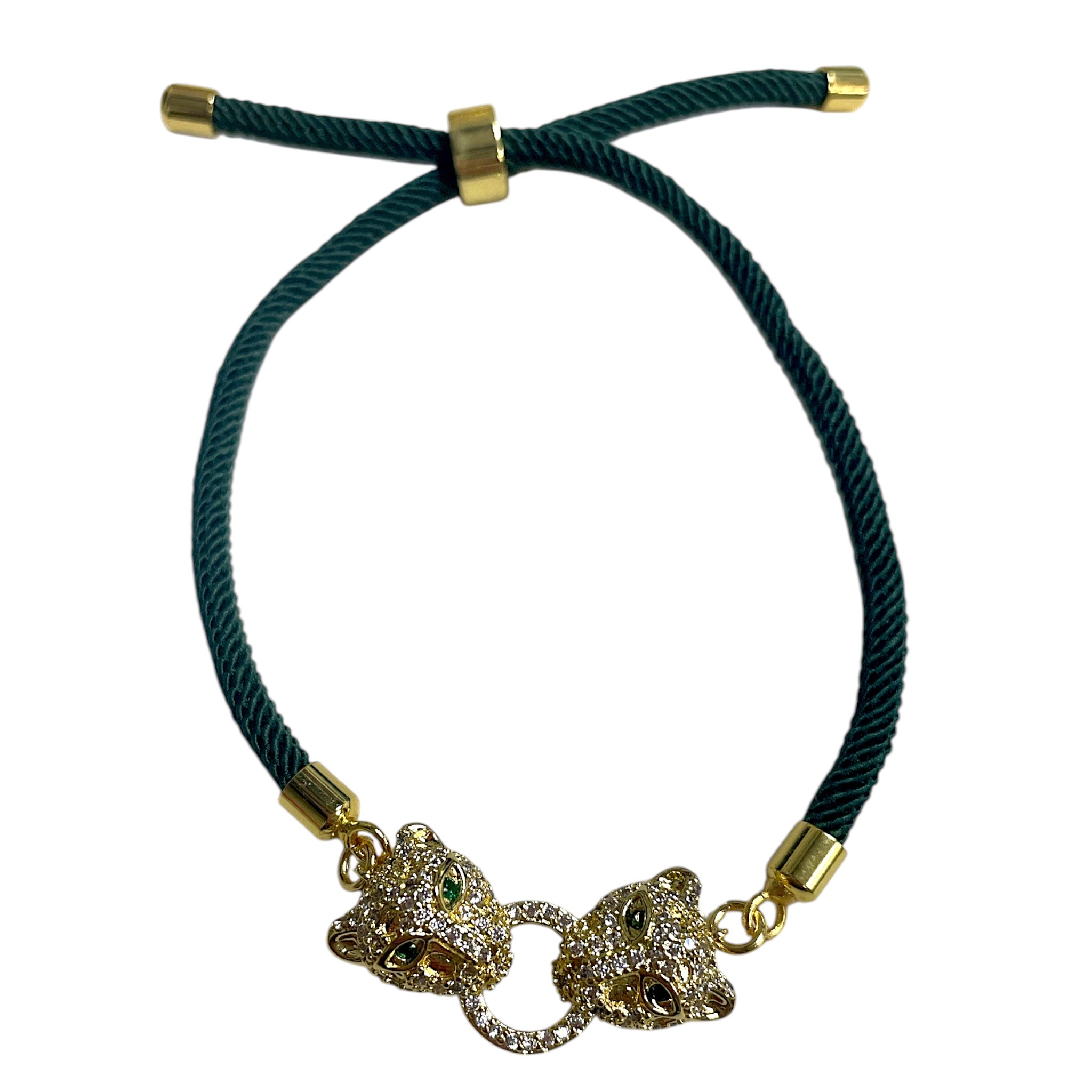 Brenda Perruzza Jewelry rope pulley bracelet with adjustable knots and gold accents, displayed on a neutral background.