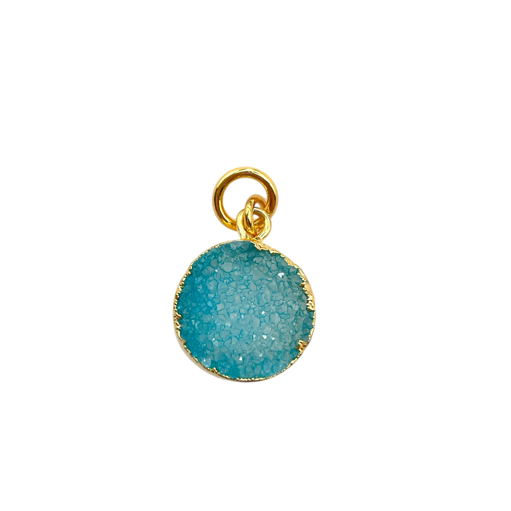 Private label druzy charms featuring sparkling, colorful gemstone textures perfect for jewelry making and decorative accessories.