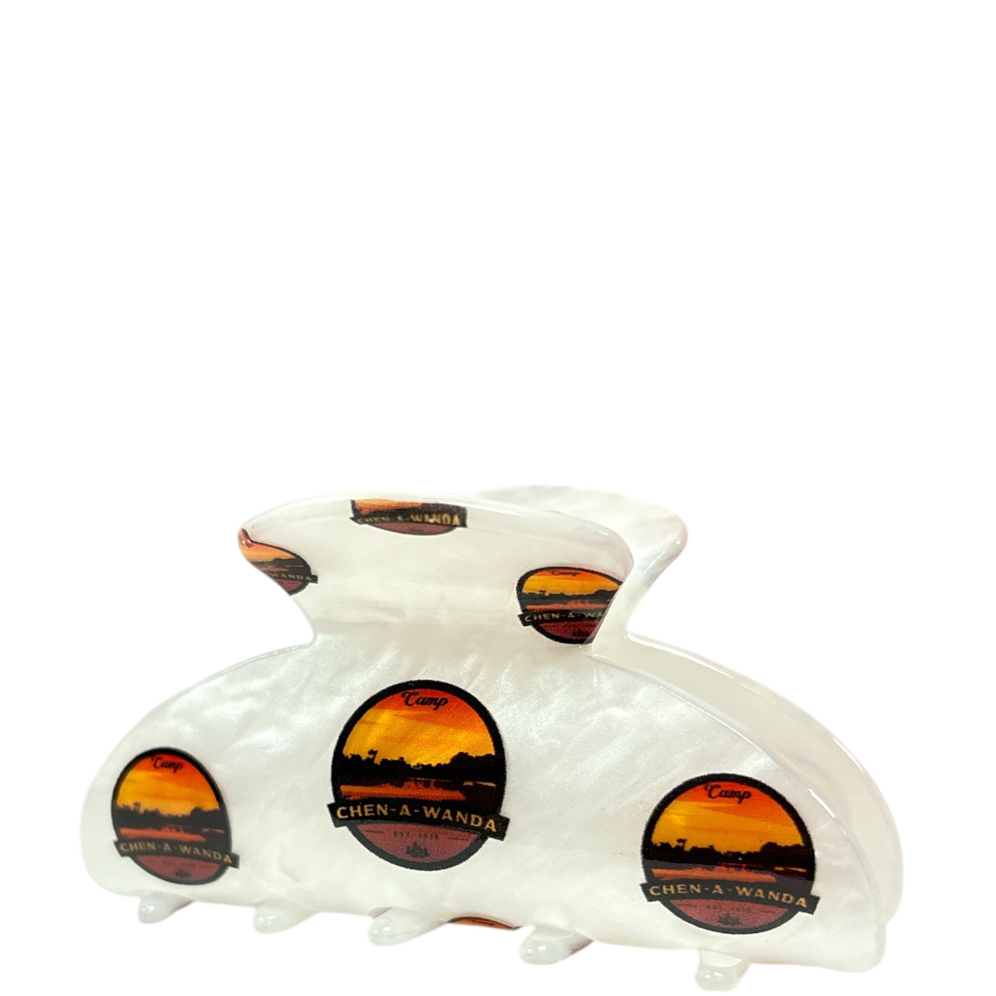 Assorted camp-themed hair clips featuring colorful designs and durable materials by Private label.