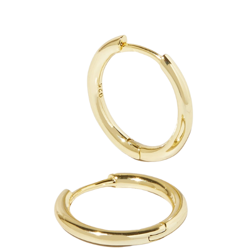 Pink and white minimalist huggie hoop earrings by private label, featuring a simple and elegant jewelry design.
