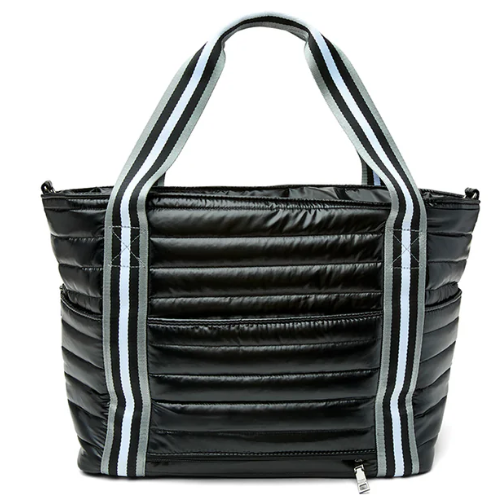 Pink and white Love Royln tennis tote bag with stylish illustrative logo, perfect for fashion and beauty accessories.