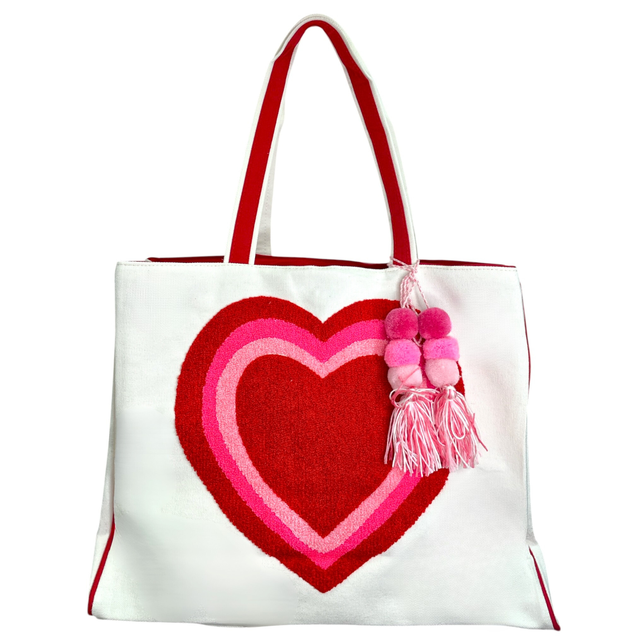 Heart Beach Bag by Private Label, featuring a vibrant heart design, spacious interior, and stylish handles for summer outings.