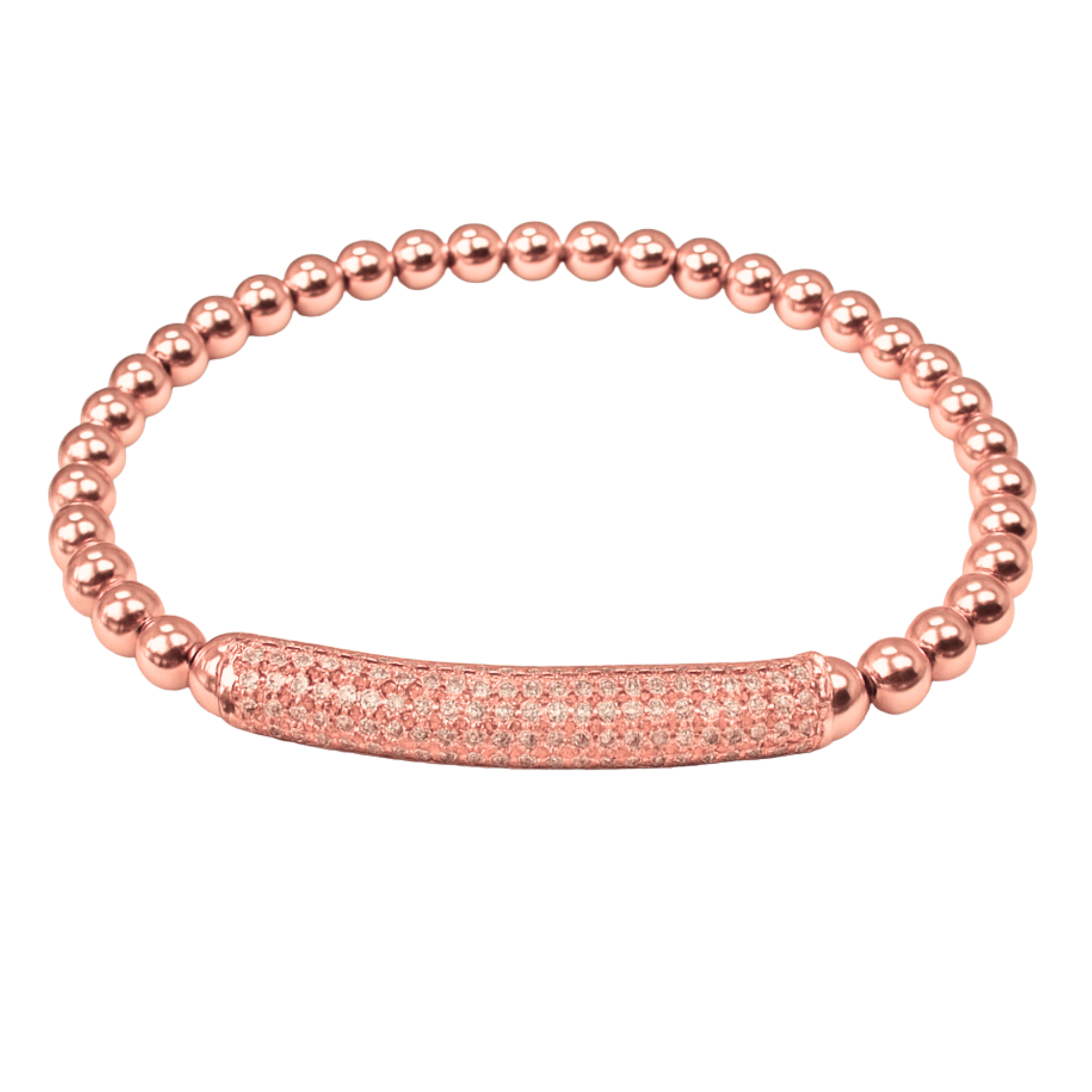 Rose gold beaded bracelet with a glittery bar clasp from The Skylar Project's pave bar single bracelet collection.