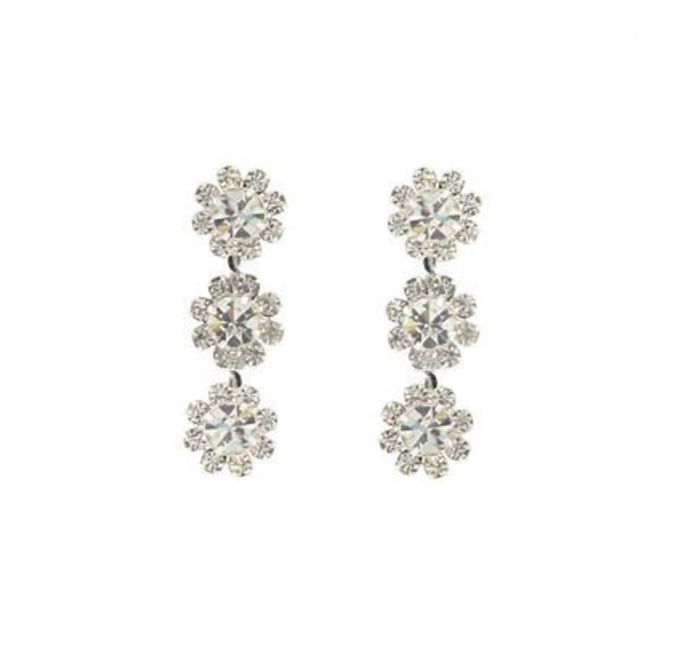 3-Tiered Crystal Flower Earrings