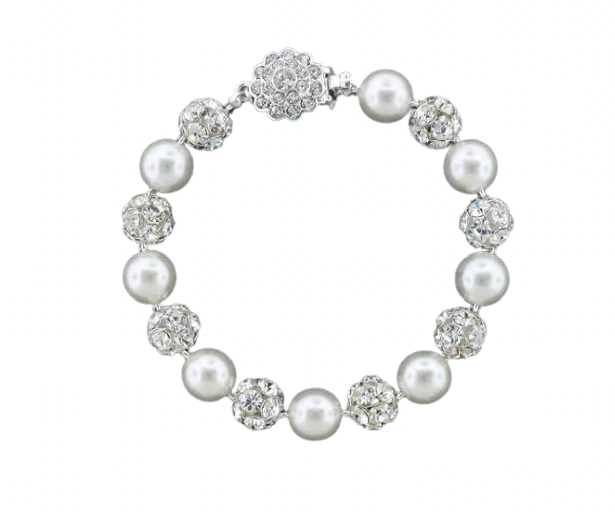 10mm Pearl & Rhinestone Bead Bracelet