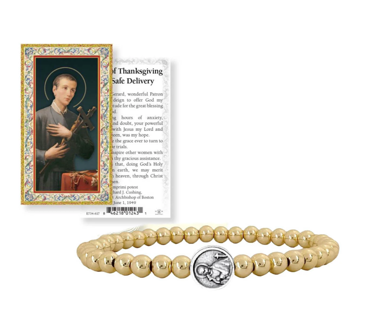 Subliminal Saint Gerard beaded bracelet by Love Lisa featuring colorful beads and a charm for spiritual connection.