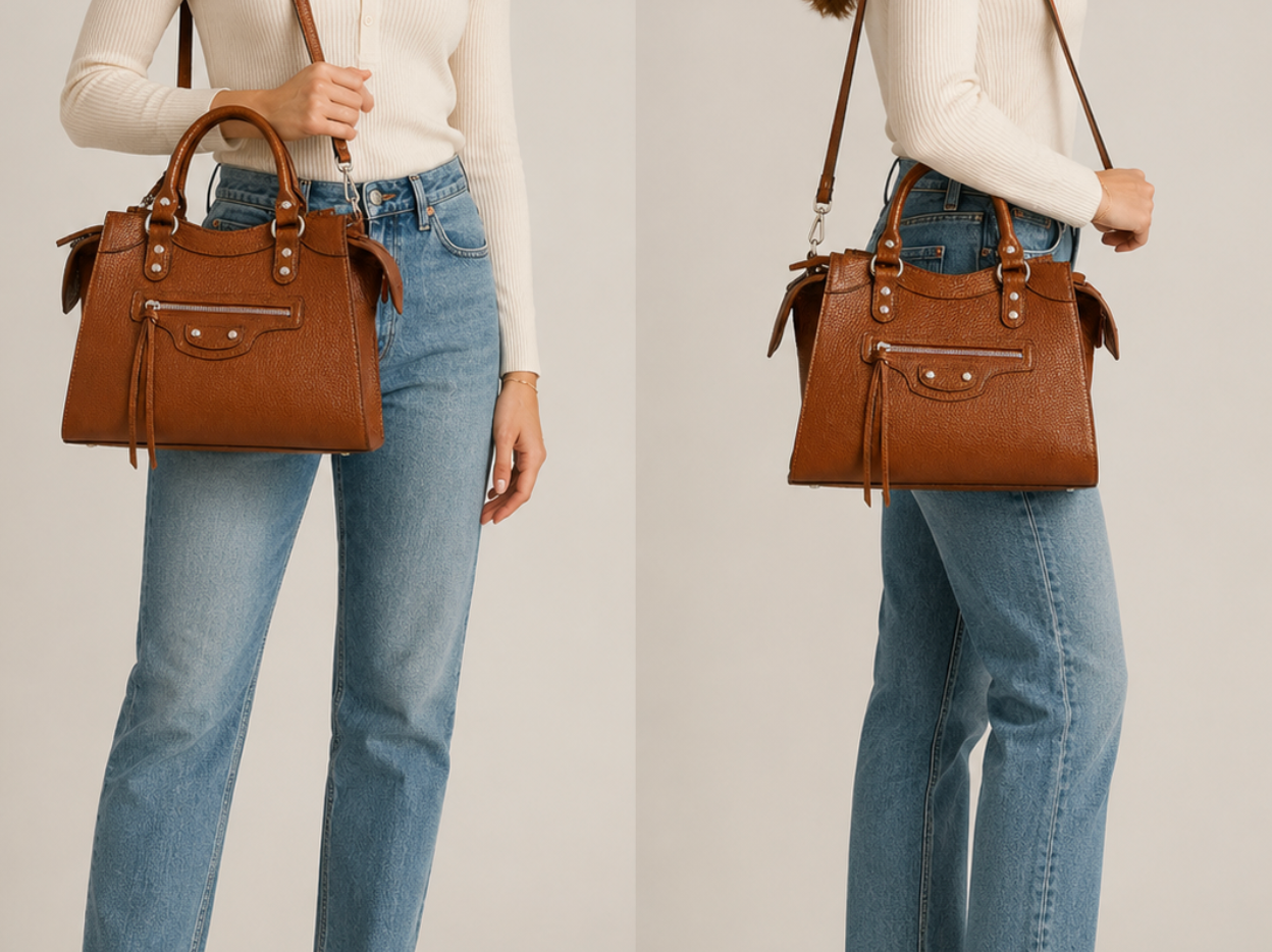 Genuine leather NEO classic handbag with sleek design, crafted by Private Label, featuring smooth leather surface and stylish accents.