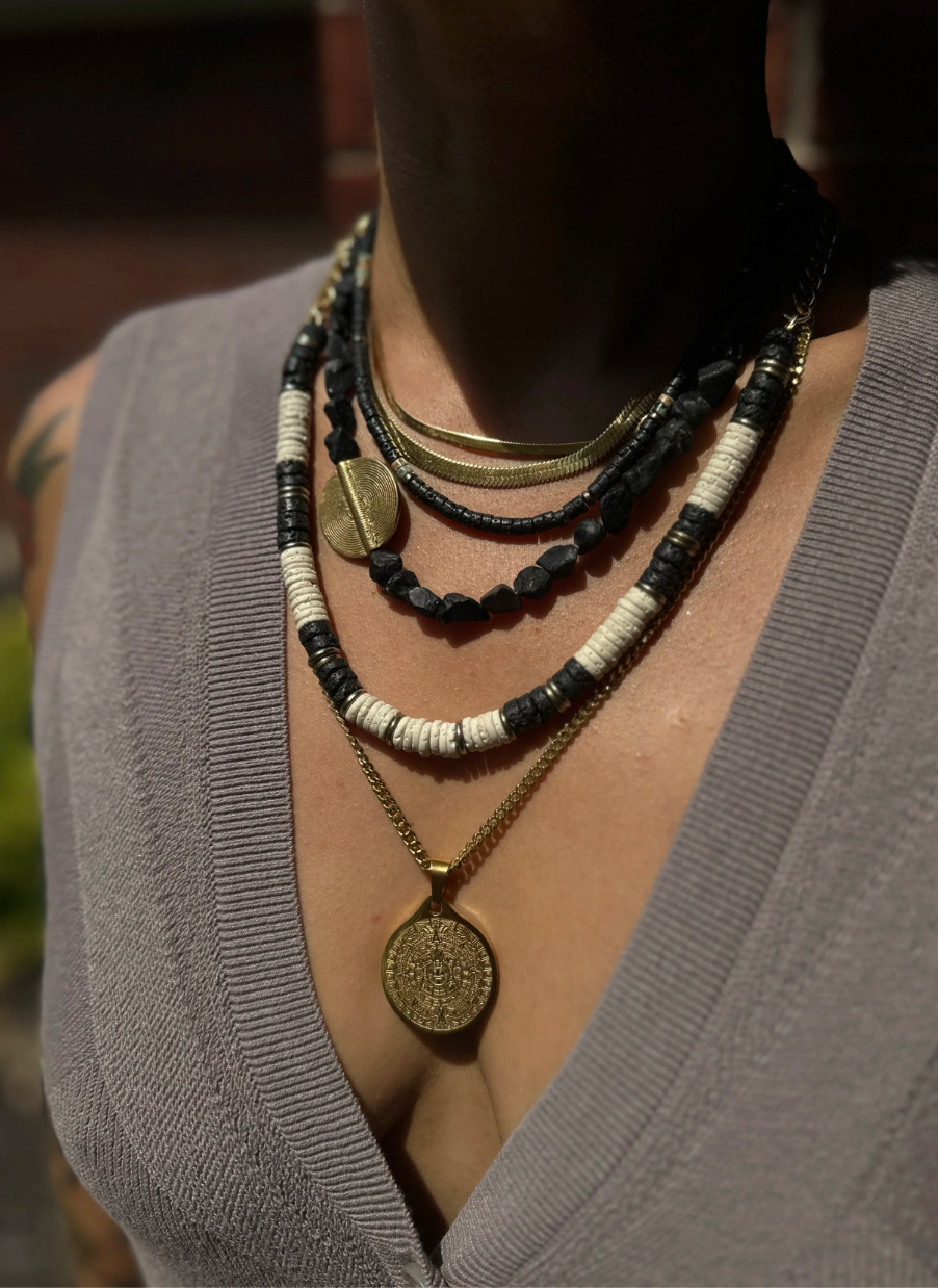 RAW SPINEL & BRASS MEDALLION NECKLACE - 18" L