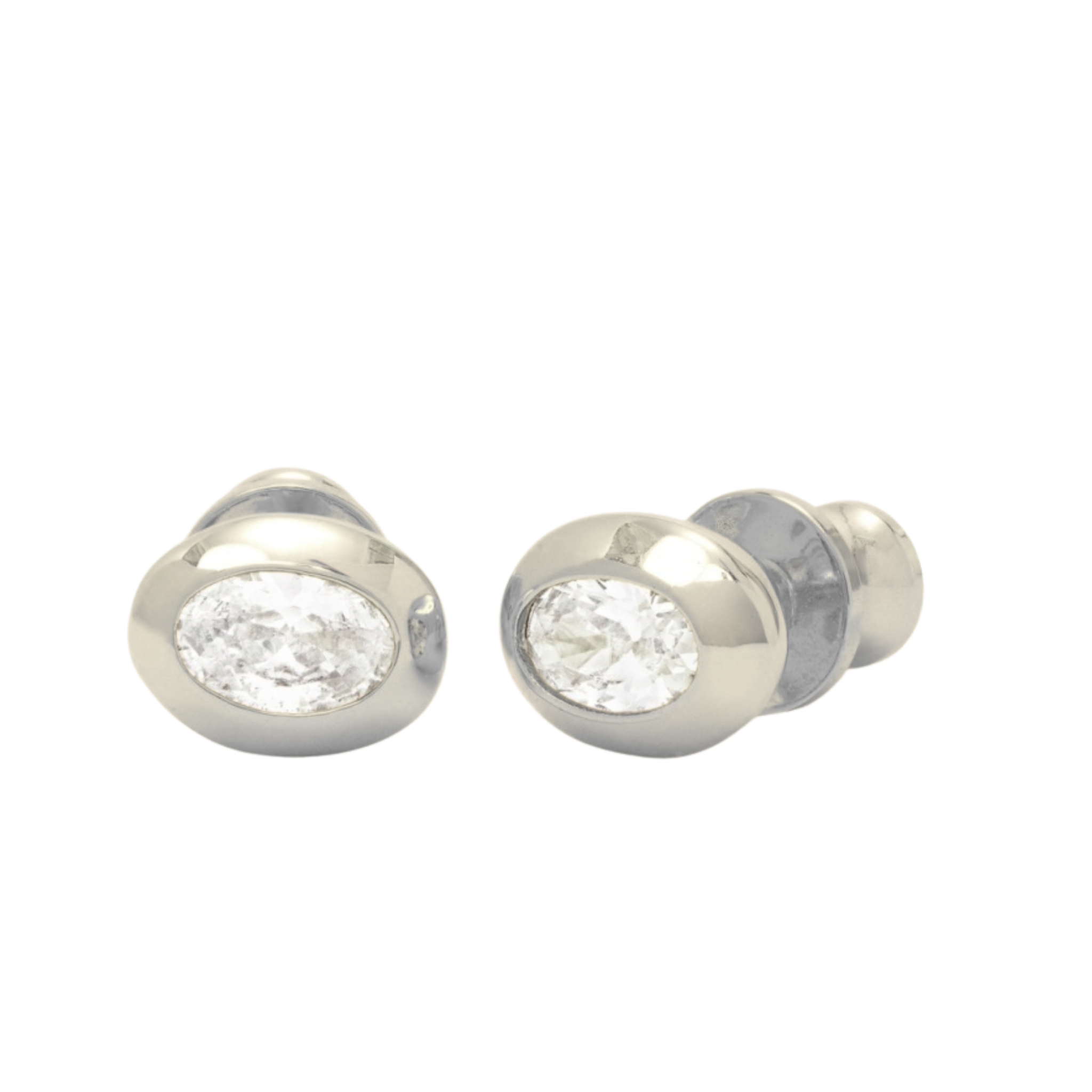 Silver "She's A Boss" stud earrings by Melinda Maria featuring bold, minimalist design with a polished finish.