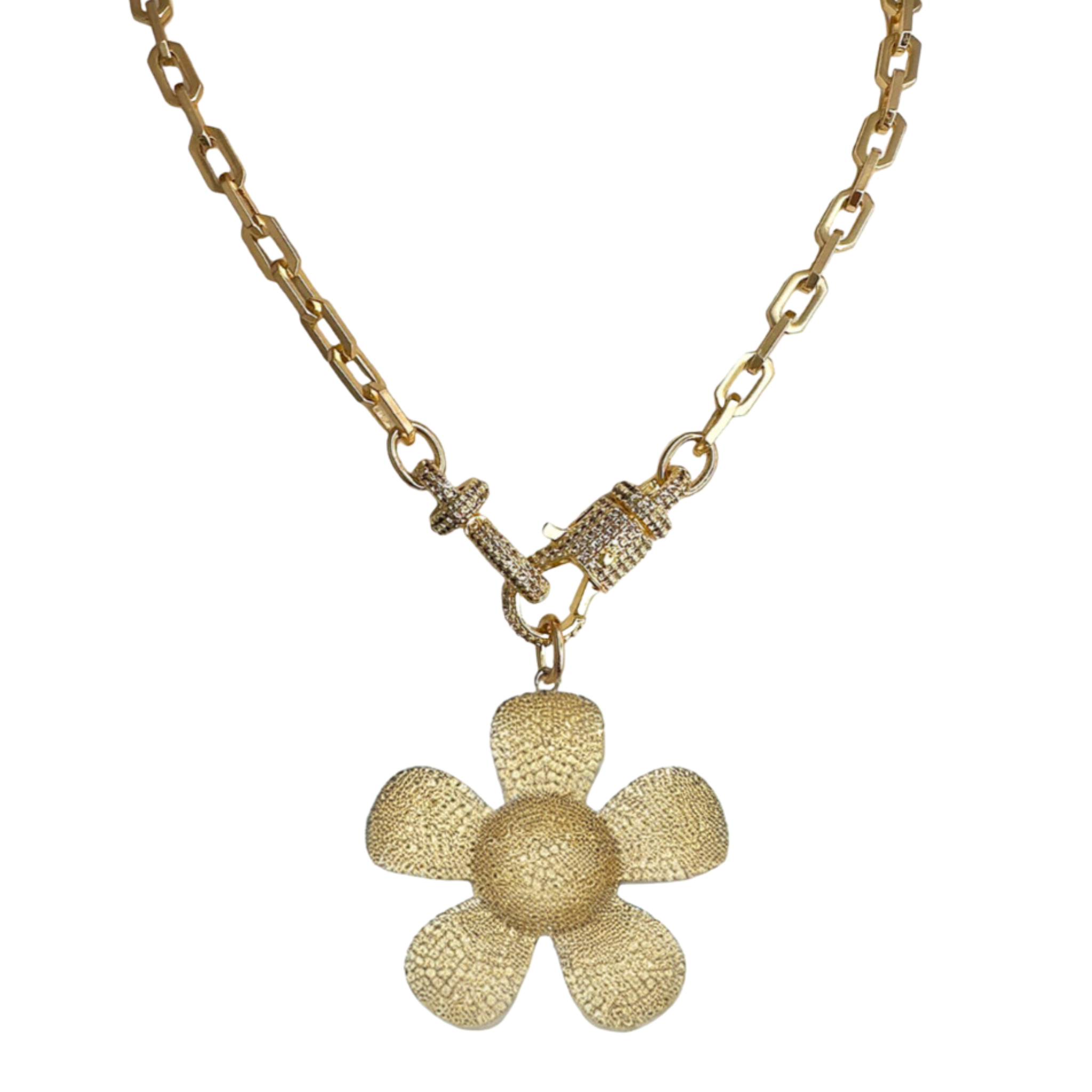 Pave 3d flower necklace