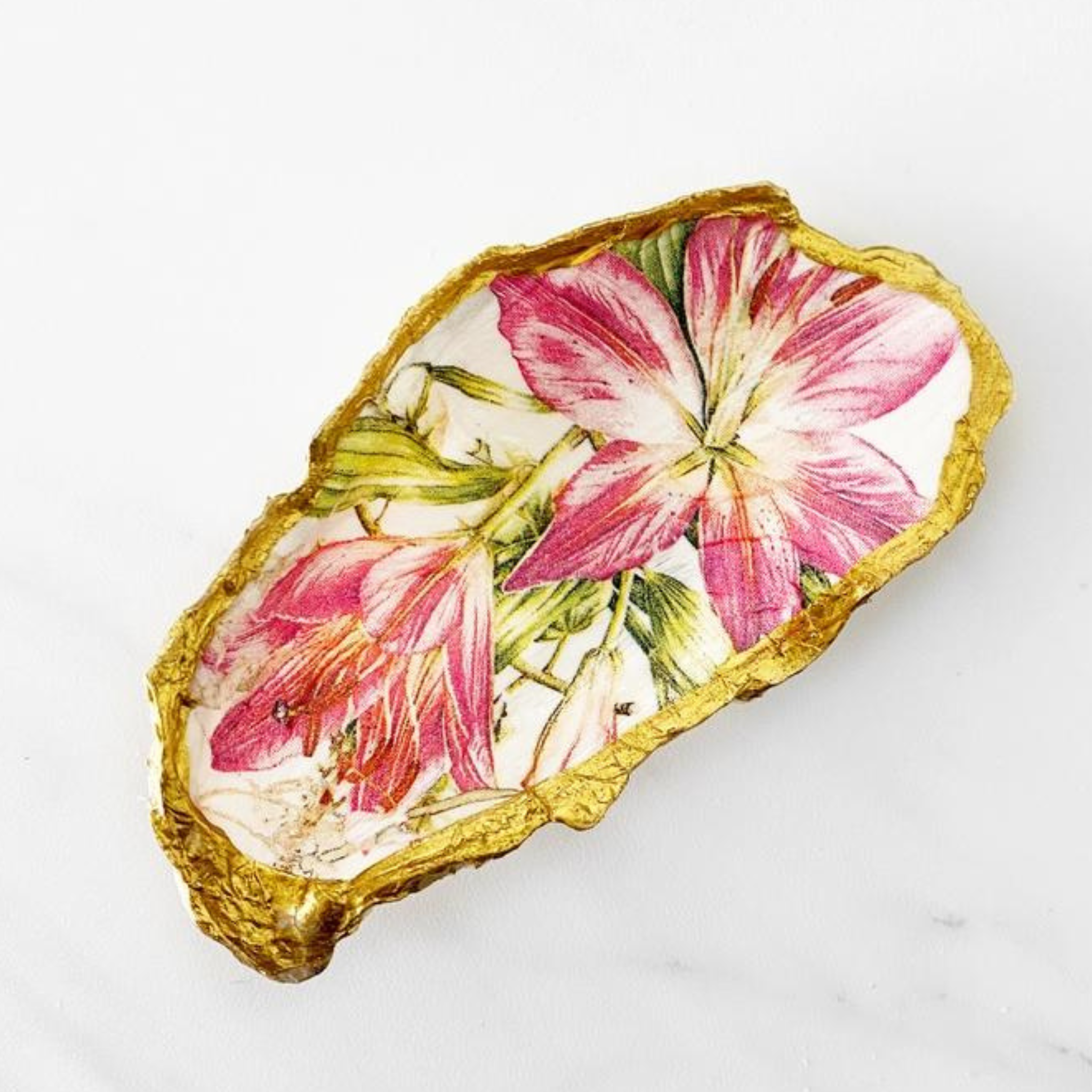 Tropical Decoupage Oyster Shell Trinket Ring Dish