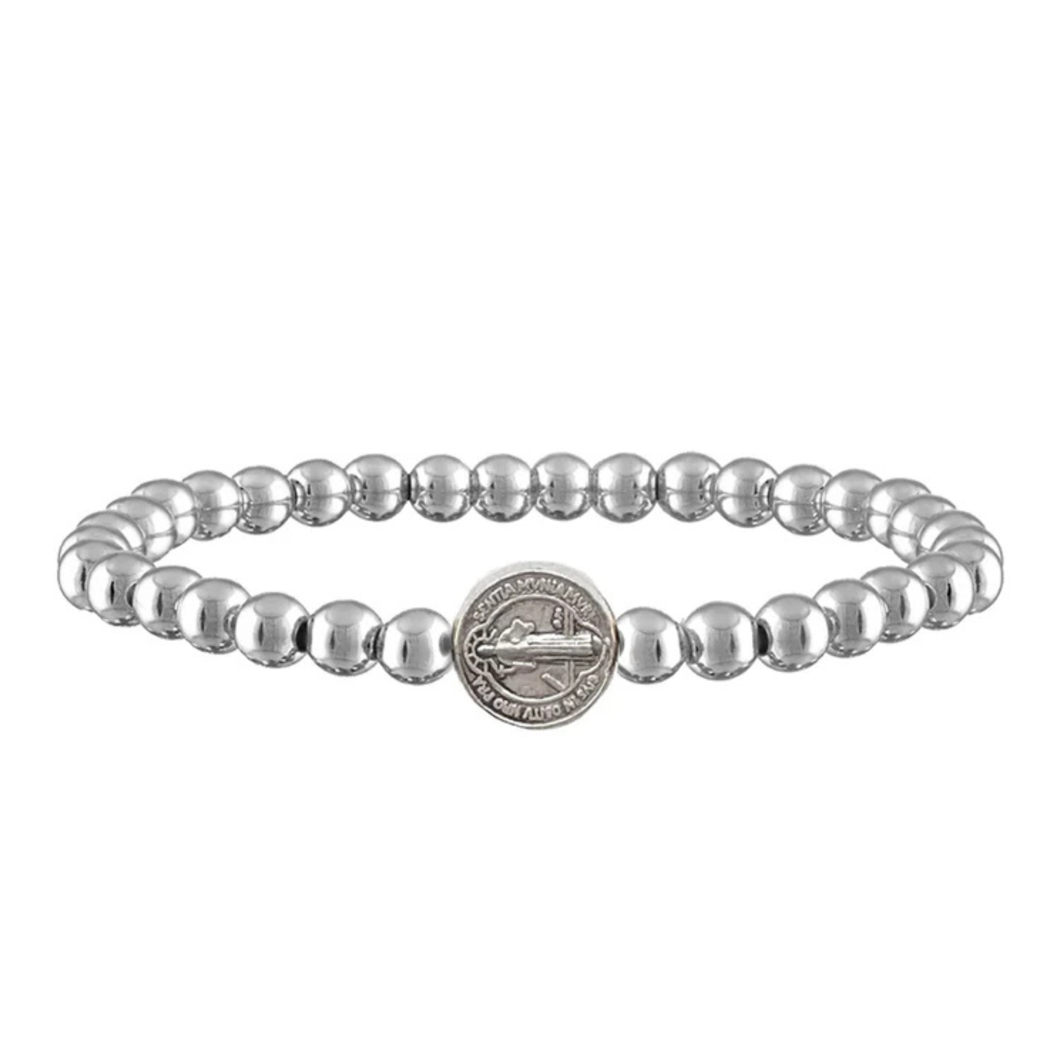Subliminal St. Benedict beaded bracelet by love lisa, featuring colorful beads and a charm of St. Benedict.