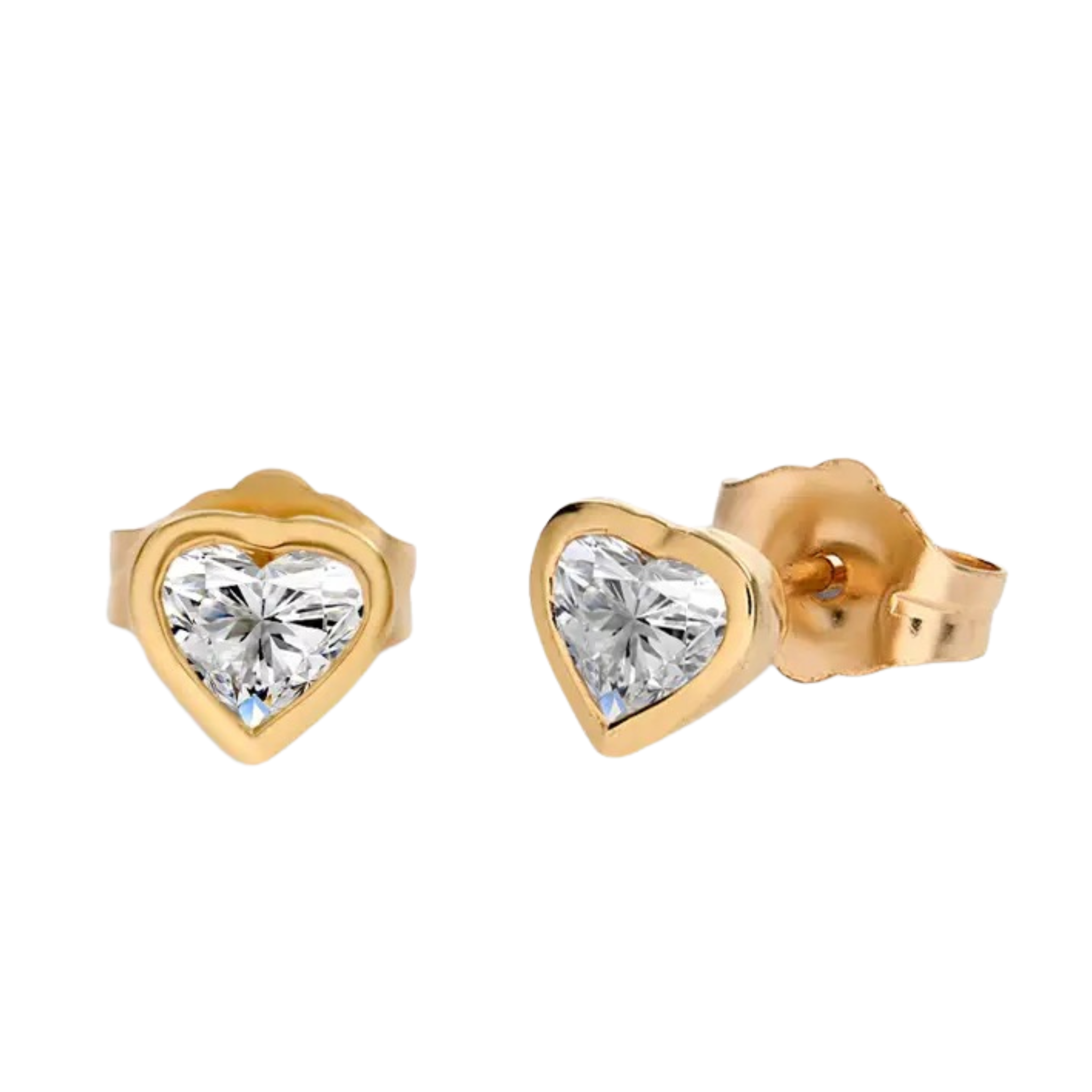 Mini clear heart CZ stud earrings by Private Label, featuring sparkling cubic zirconia in a delicate heart shape.