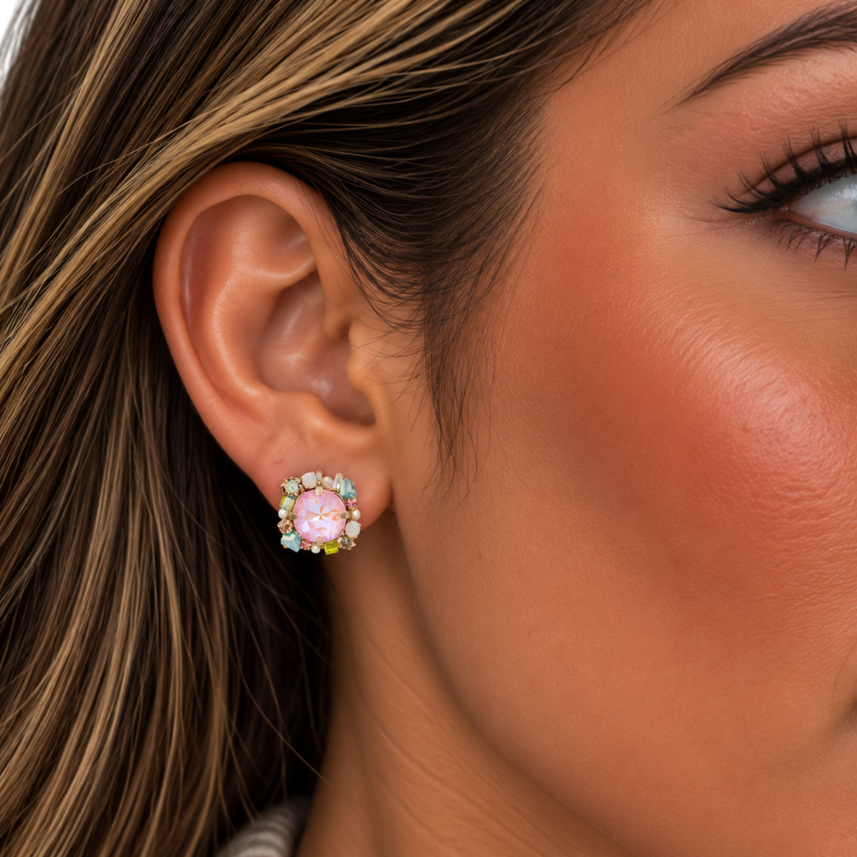 Tai Jewelry Gemmy Bezel Set Stud Earrings featuring sparkling gemstone accents on classic stud design.