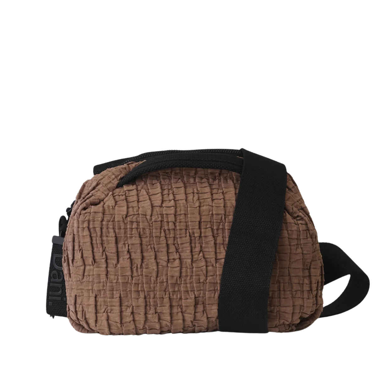 Daniella Lehavi Frankie crossbody bag in black leather with silver hardware and adjustable strap, displayed on a neutral background.