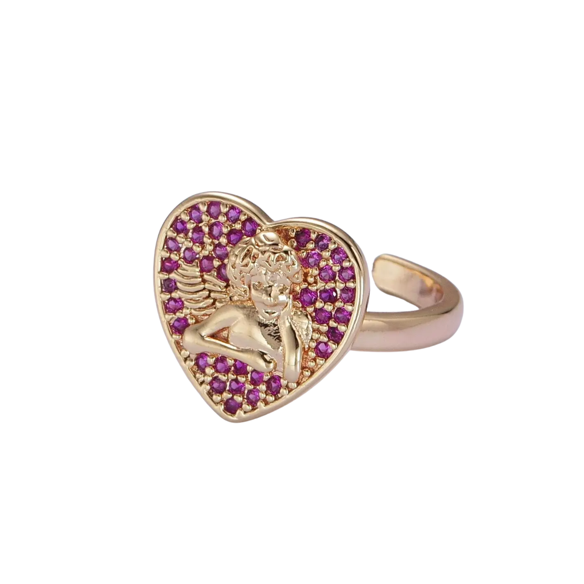 Adjustable Heart Cherub Ring Pave Pink - Let's Bag It 