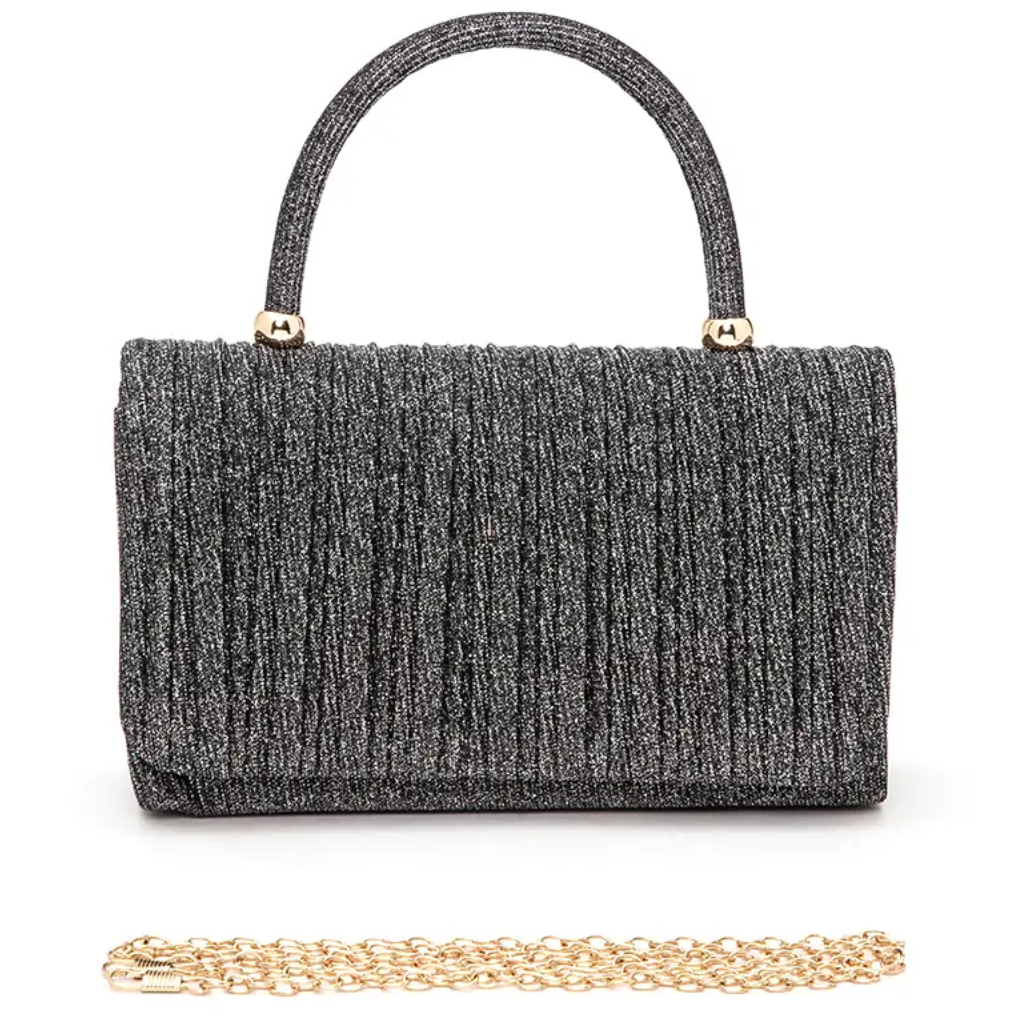 Lurex pleated top handle evening clutch bag in gold with elegant design and stylish handle, perfect for formal occasions.