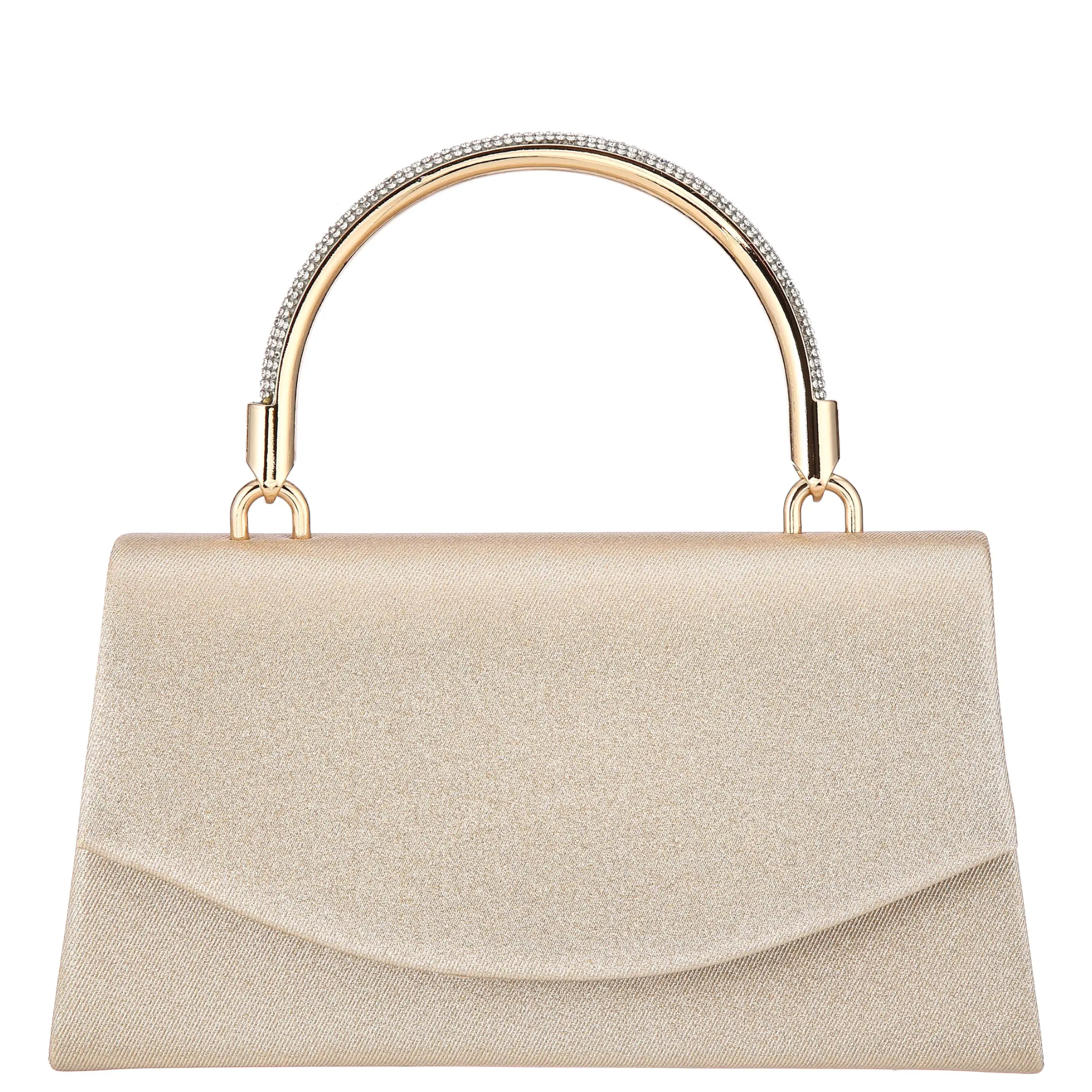 Elegant ladies clutch evening bag with rhinestone embellishments and top handle, designed for stylish events.