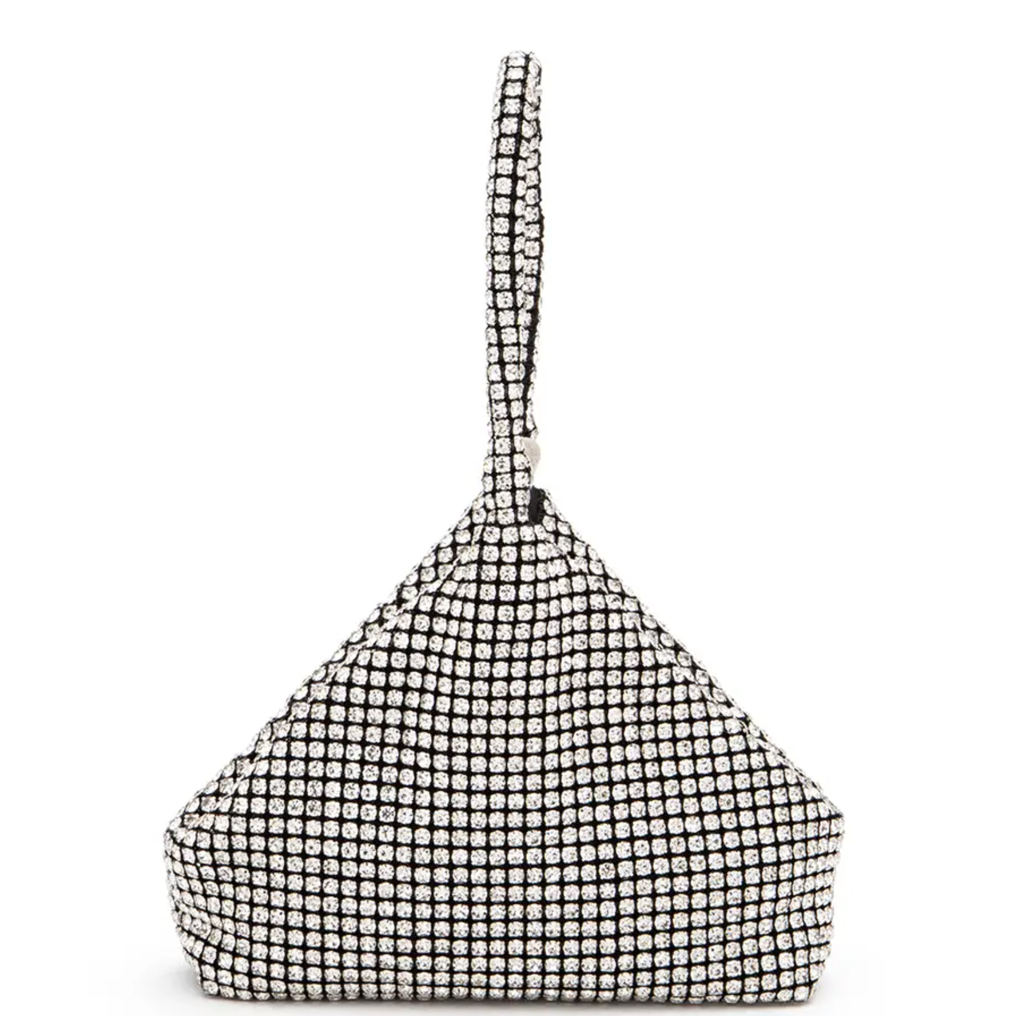 Full stone top handle soft triangle clutch bag, elegant evening bag with structured design and sophisticated style.